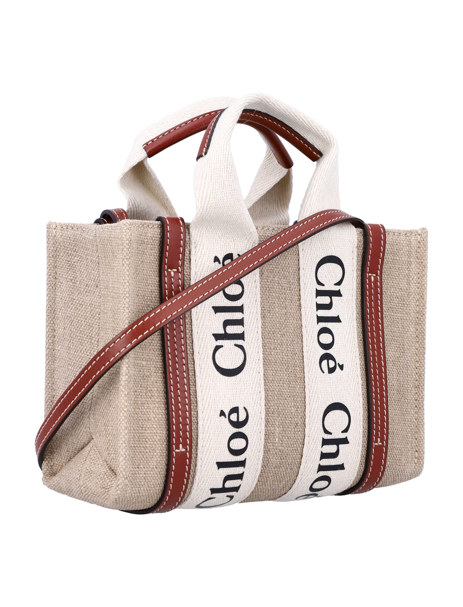 Shop Chloé Woody Small Tote Bag In White - Brown 1