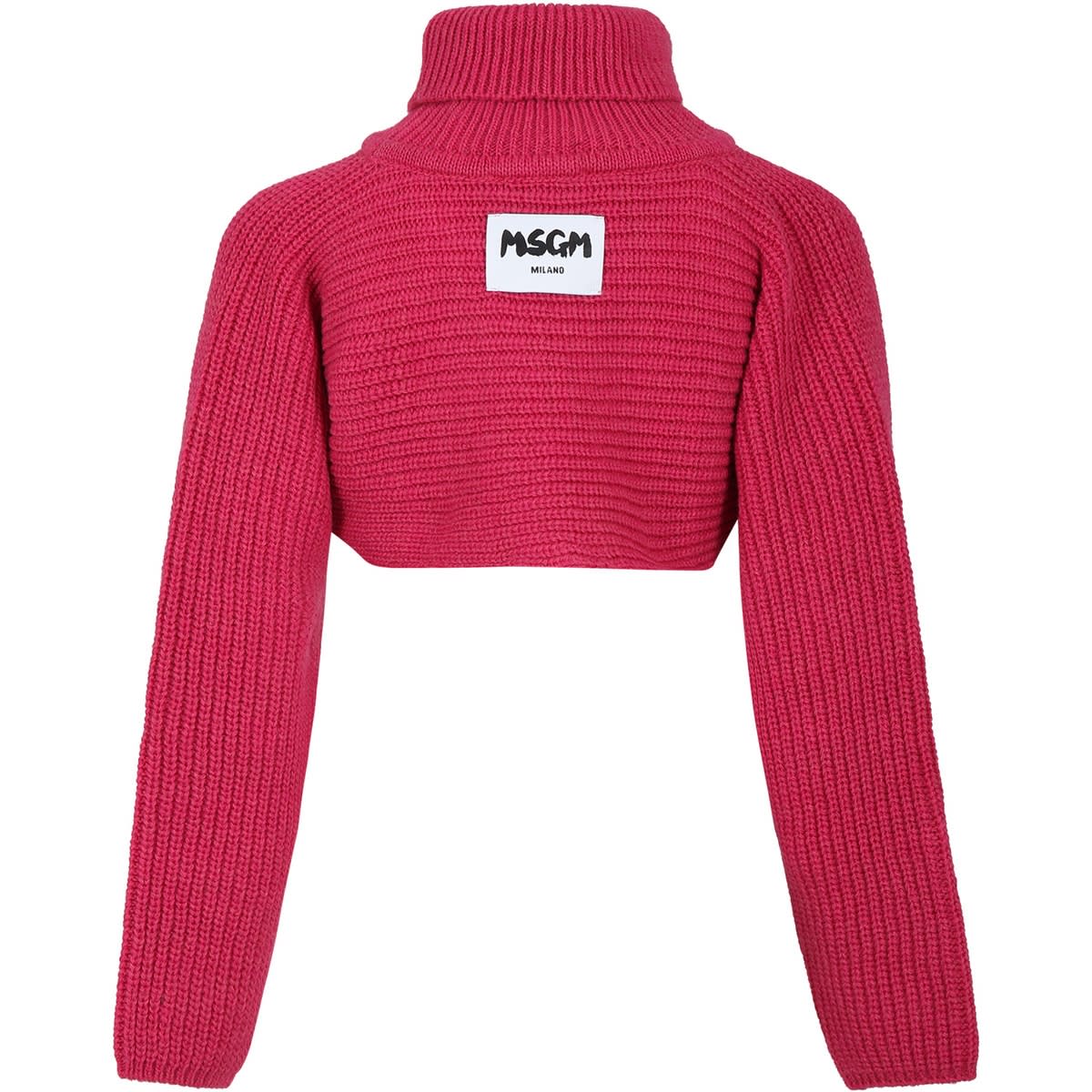 MSGM FUCHSIA CROP TURTLENECK FOR GIRL WITH LOGO
