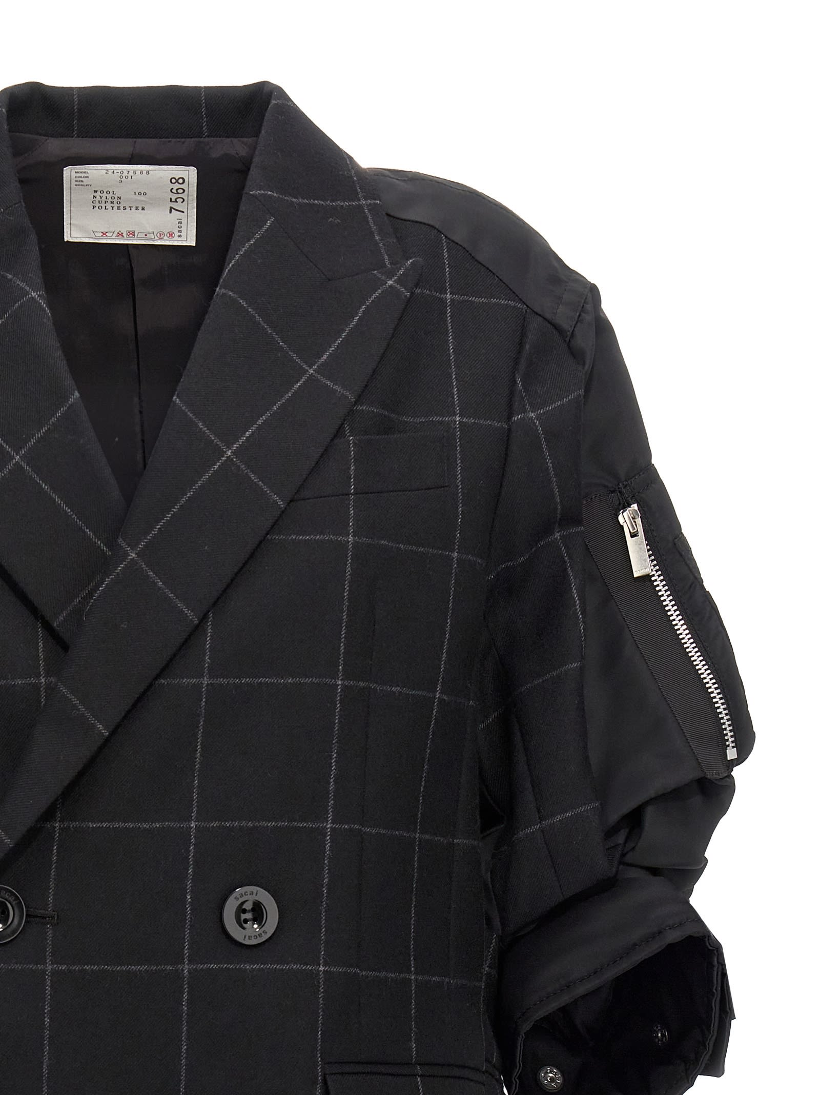 Shop Sacai Windowpane Blazer In Black