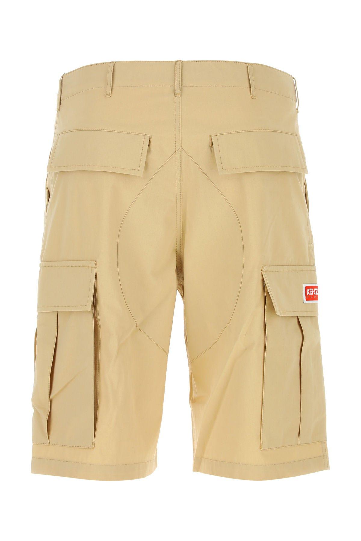 Shop Kenzo Beige Cotton Bermuda Shorts