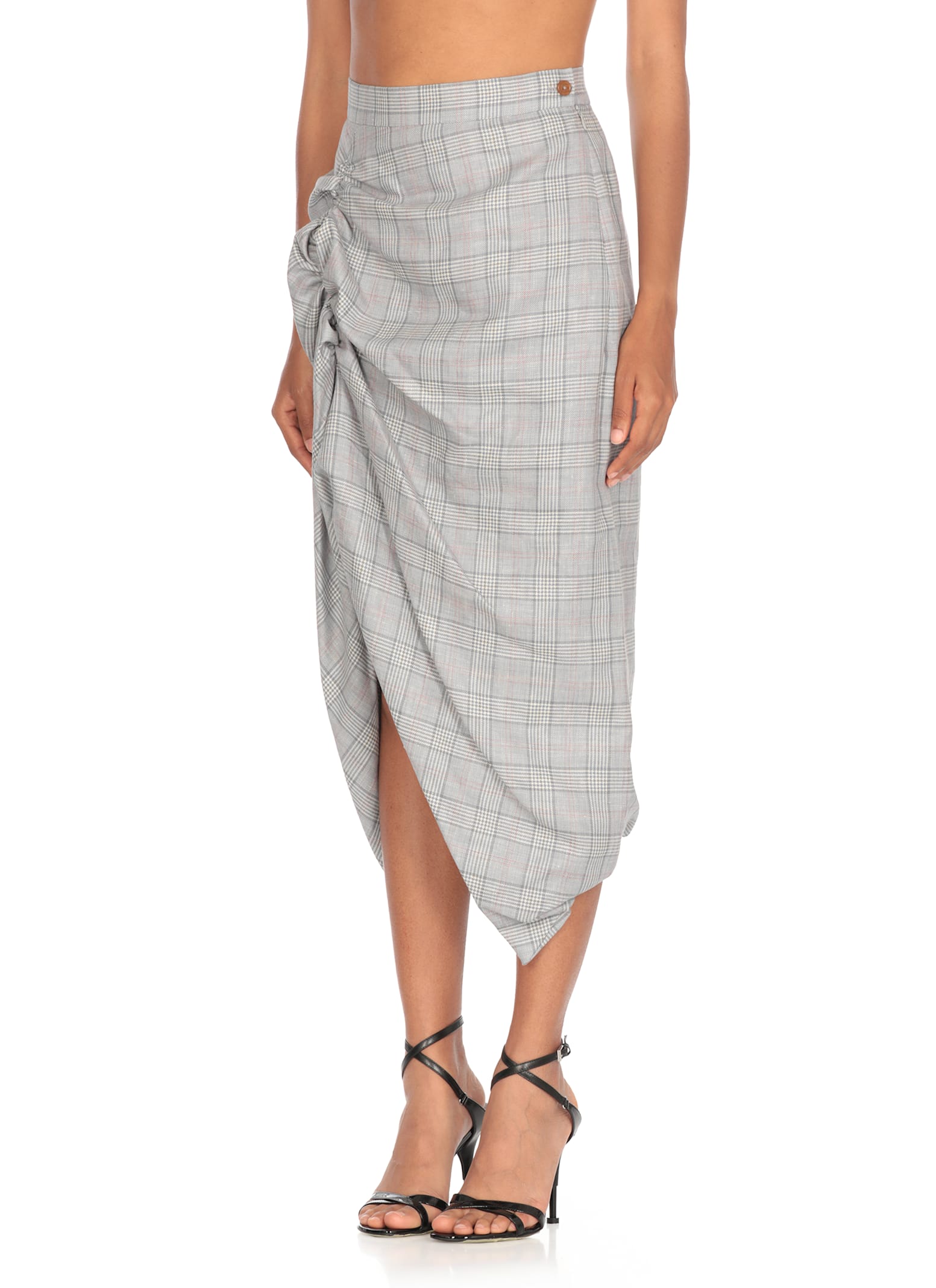Vivienne Westwood Mens Multi Side Panther Check Wool-linen Blend Midi Skirt In Gray