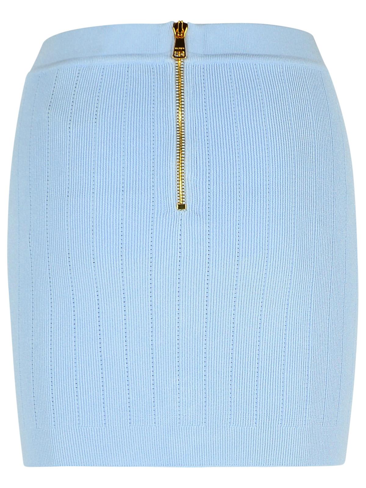 Balmain Light Blue Viscose Blend Miniskirt In Light Blue