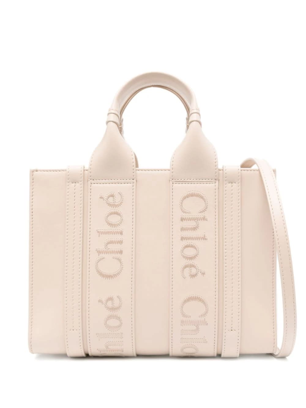 CHLOÉ WOODY SMALL SHOPPING BAG IN CEMENT PINK LEATHER