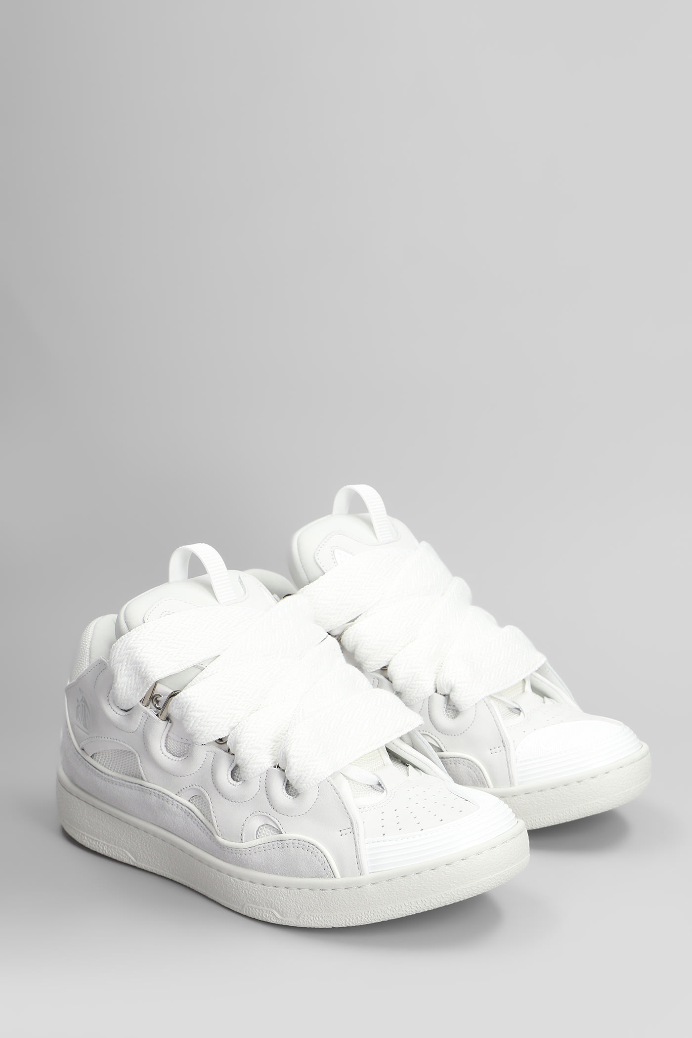 Lanvin Curb Sneakers In White Suede And Leather In White