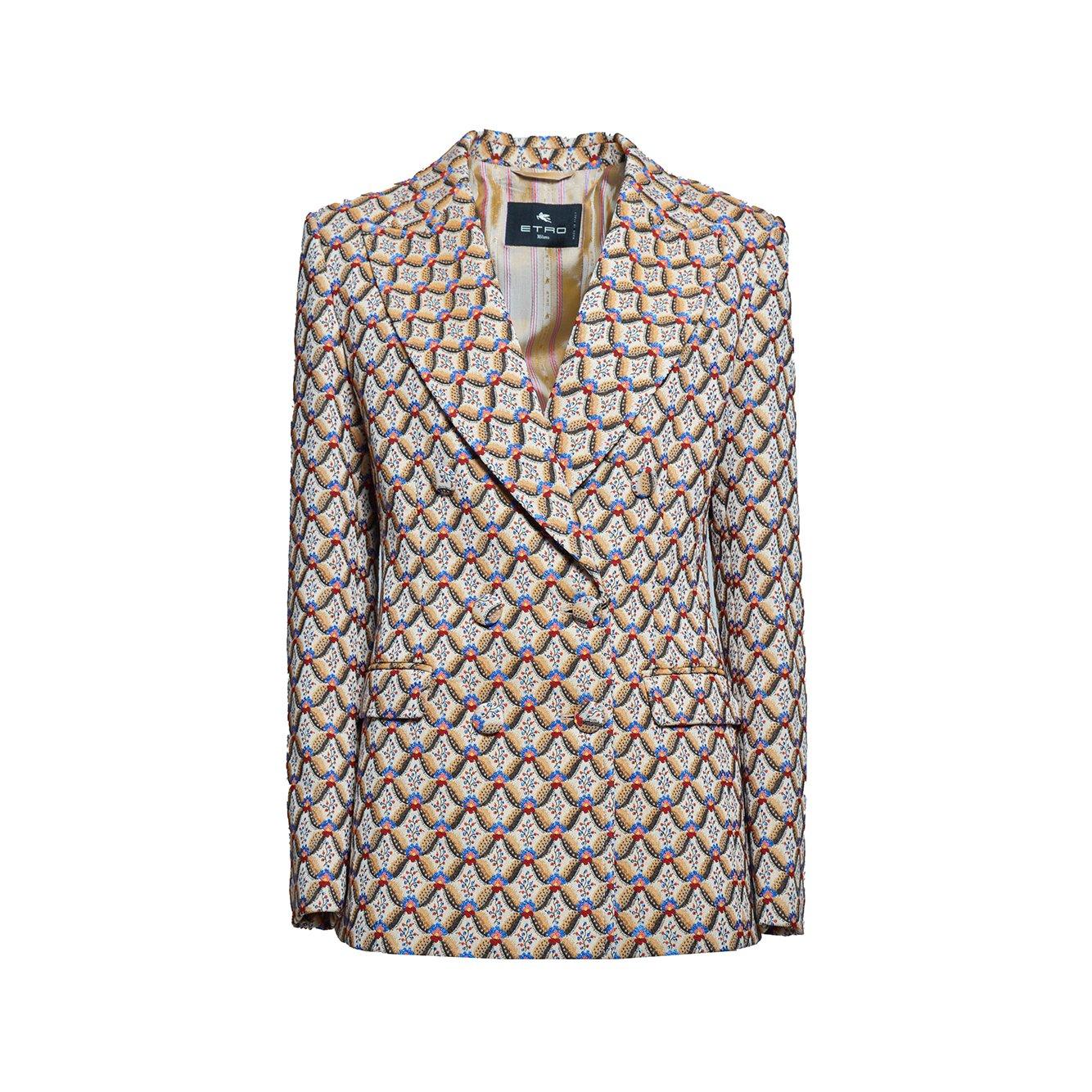 Shop Etro Pattern Jacquard Double-breasted Jacket In Multicolour