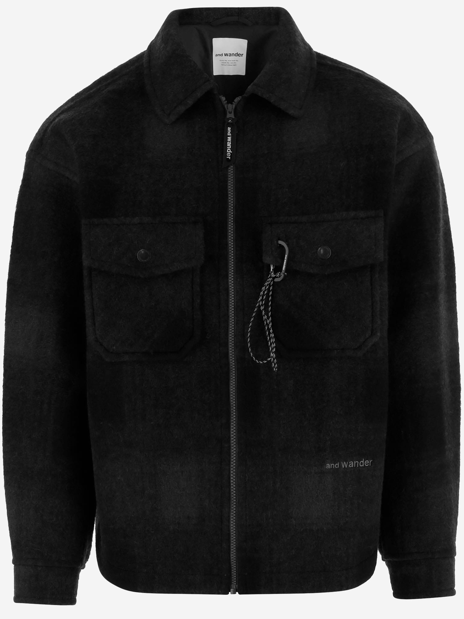 And Wander Checkered Wool Blend Jacket In Black