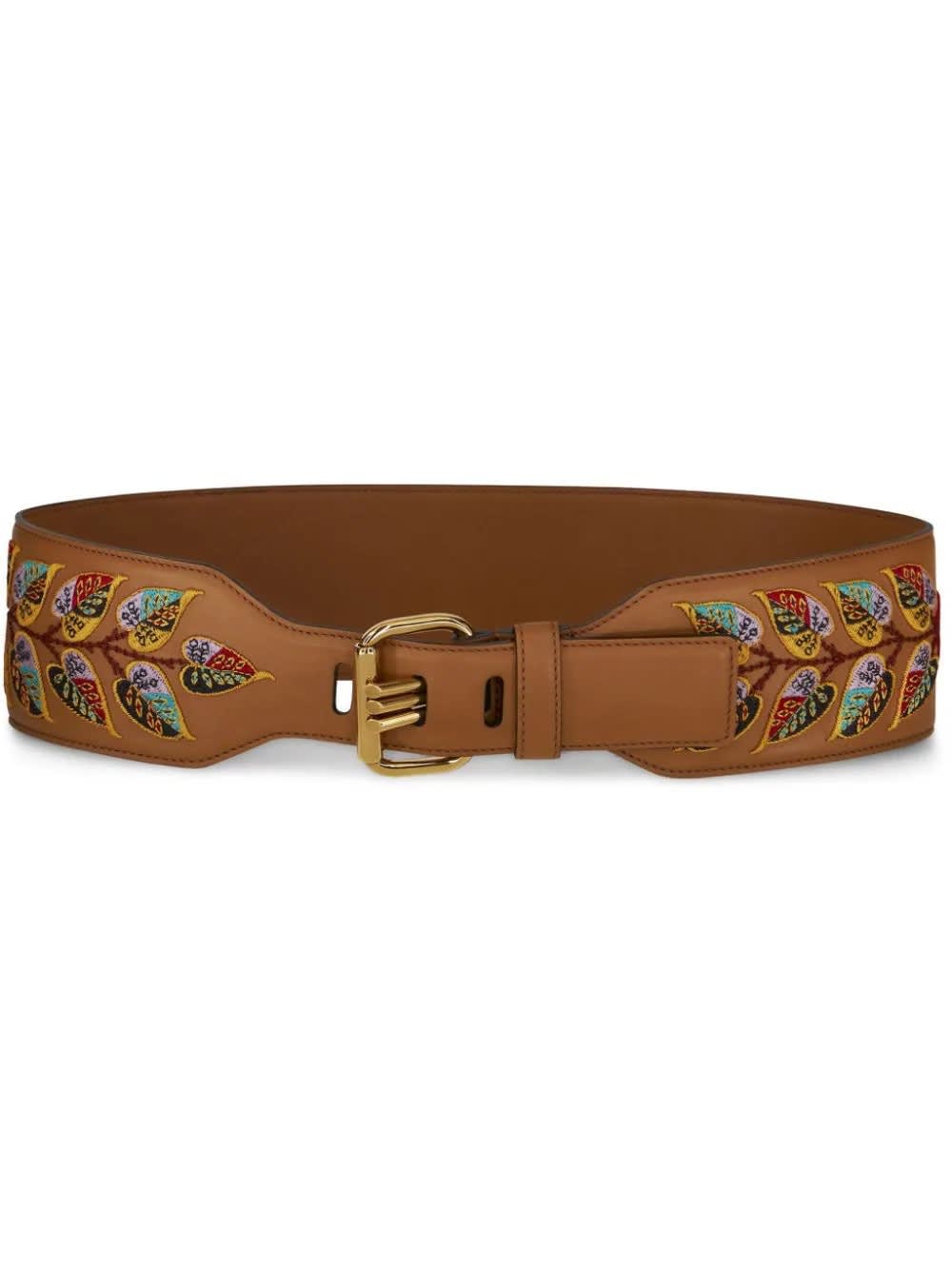 Etro Embroidered Brown Leather Belt