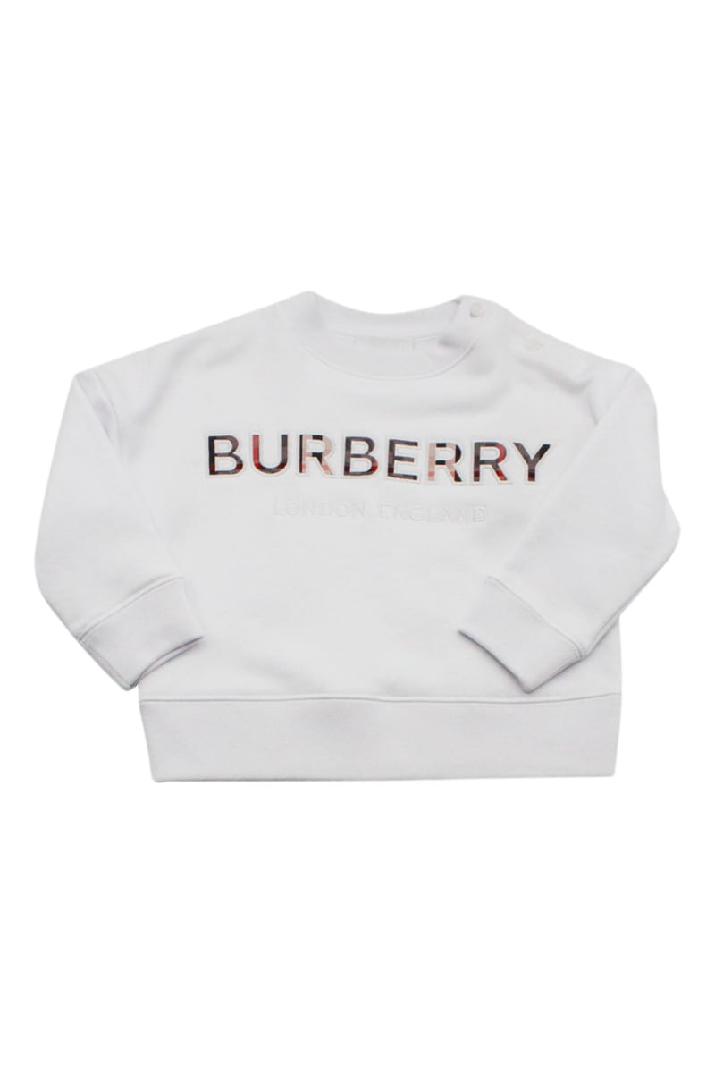 Burberry Long-sleeved Crewneck Sweatshirt In Terry-effect Cotton With Embroidered Logo Lettering