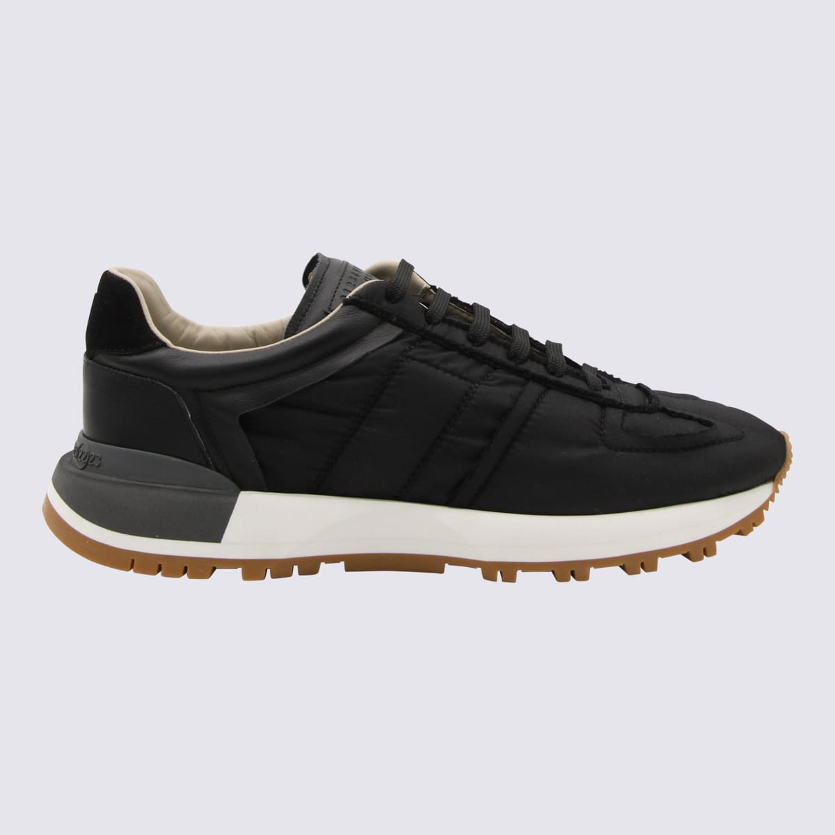 Maison Margiela Black Leather And Canvas Trainers