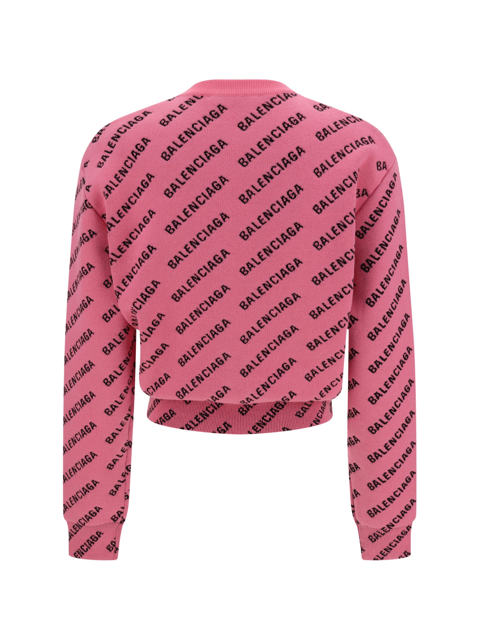 Balenciaga All-over Logo Cropped Sweater In Pink/black