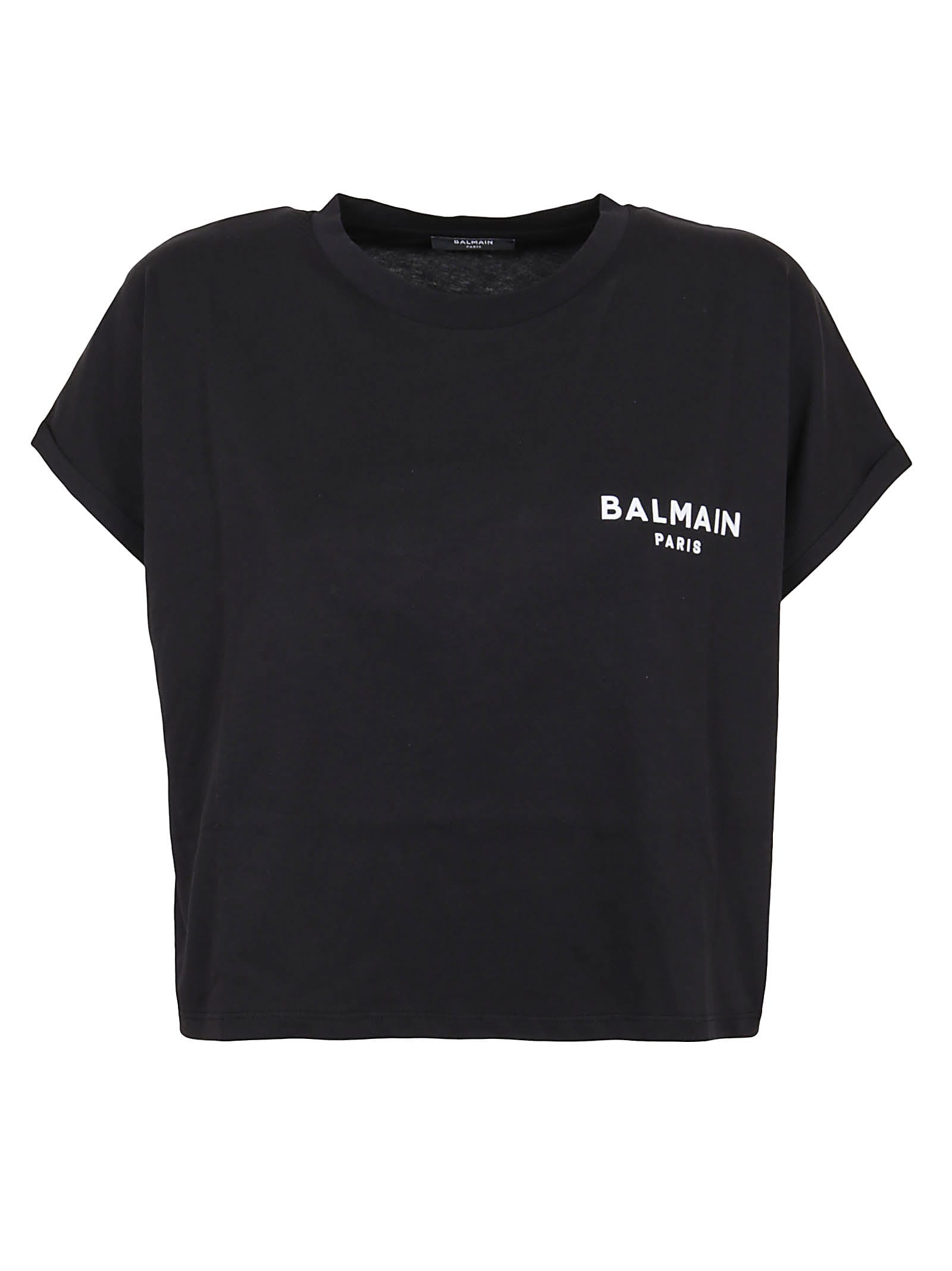 Balmain Cropped Ss Flocked Logo T-shirt - Eco