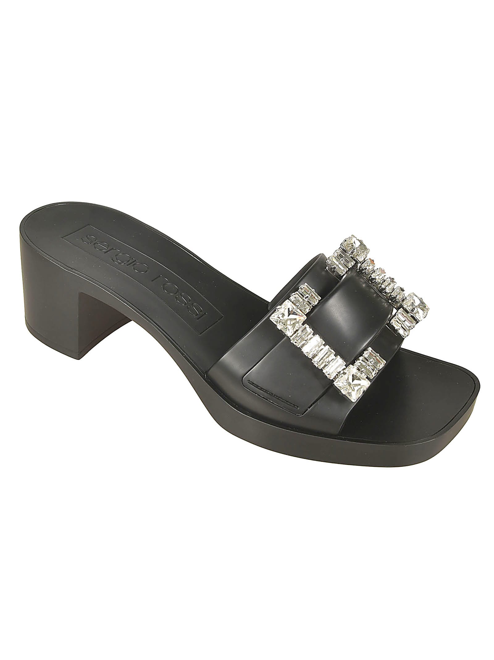 Shop Sergio Rossi Crystal Embellished Block Heel Sandals In Black
