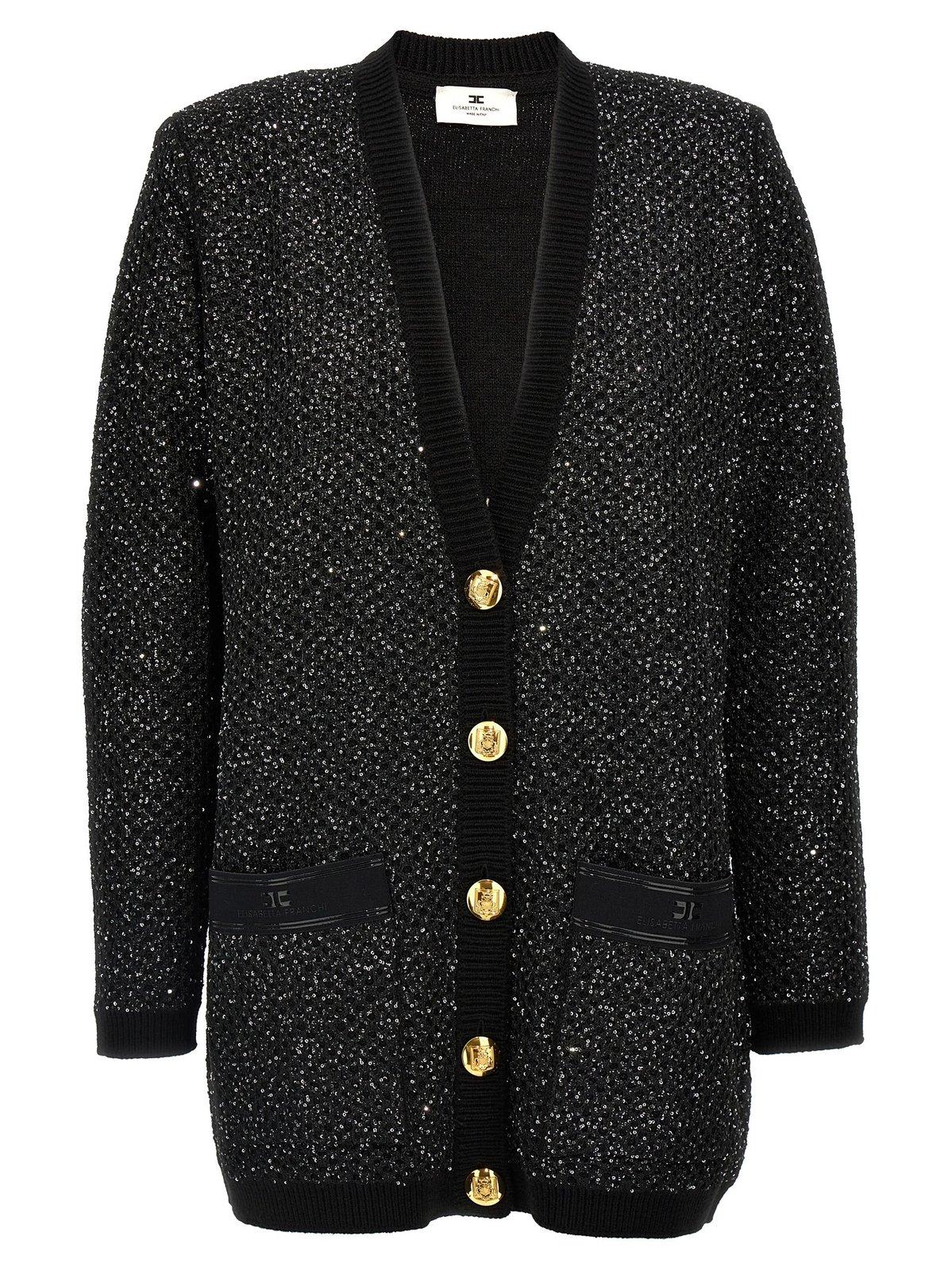 Shop Elisabetta Franchi Sequined V-neck Cardigan In Black