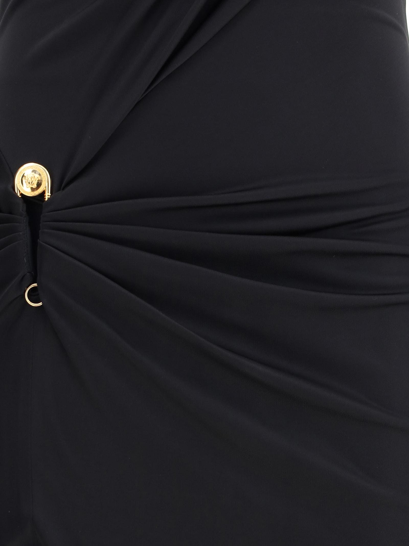Versace Embellished Draped Stretch-jersey Gown In Black