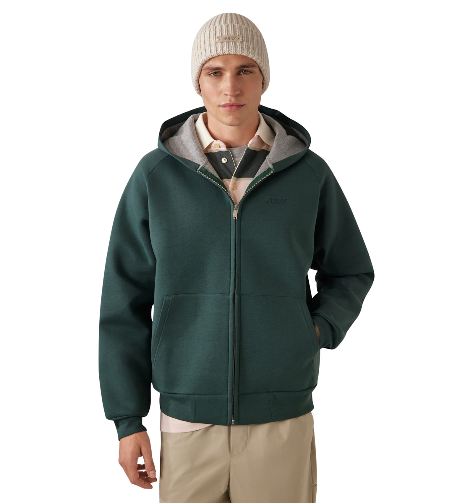 Autry Oversized Hooded Neoprene Jacket In Green