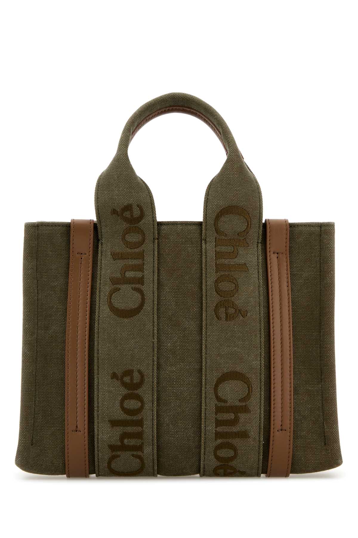 Shop Chloé Khaki Canvas Small Woody Shopping Bag In Darkkhaki