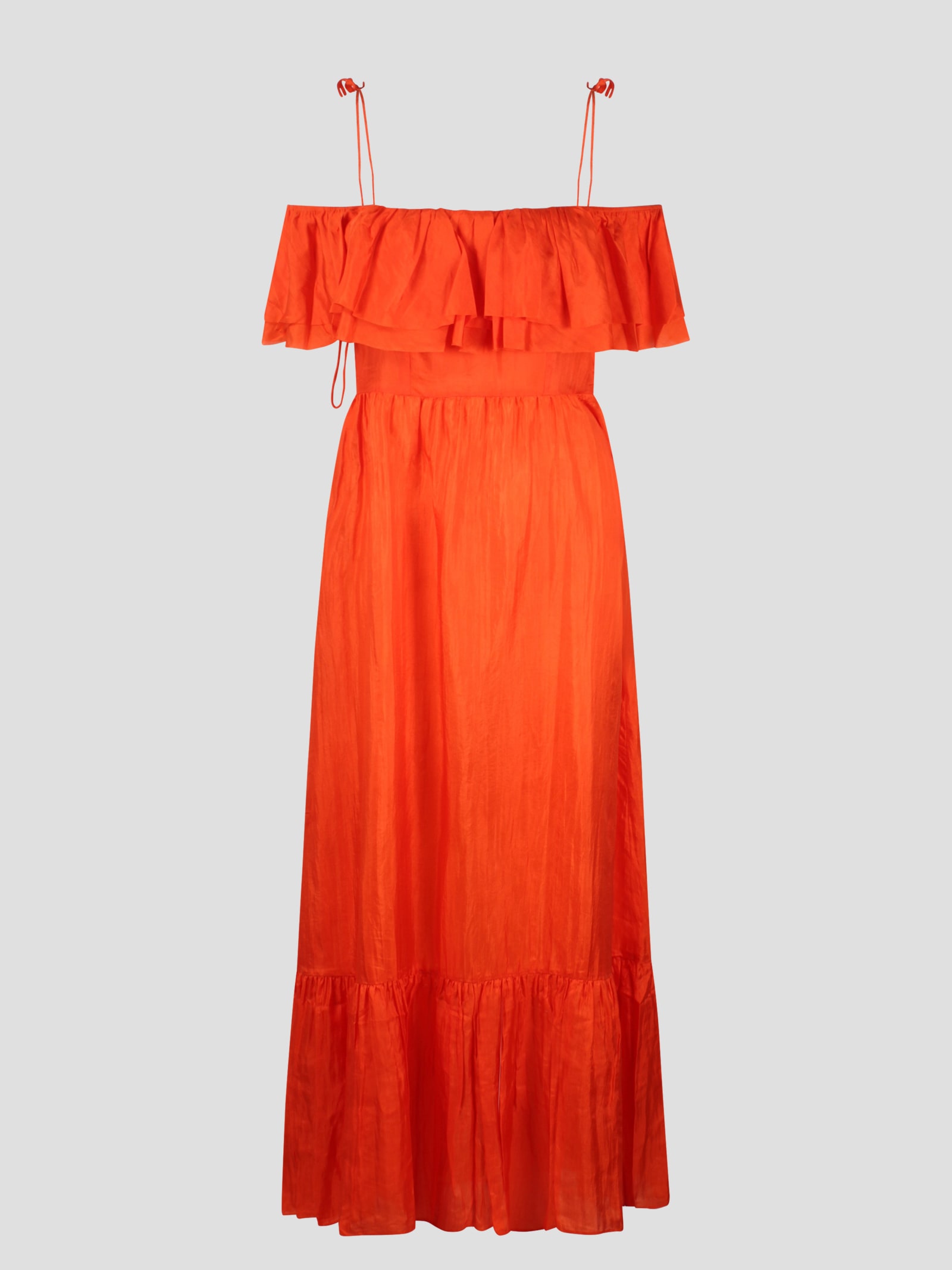 Shop The Rose Ibiza Ruffled Silk Long Dress In Yellow & Orange