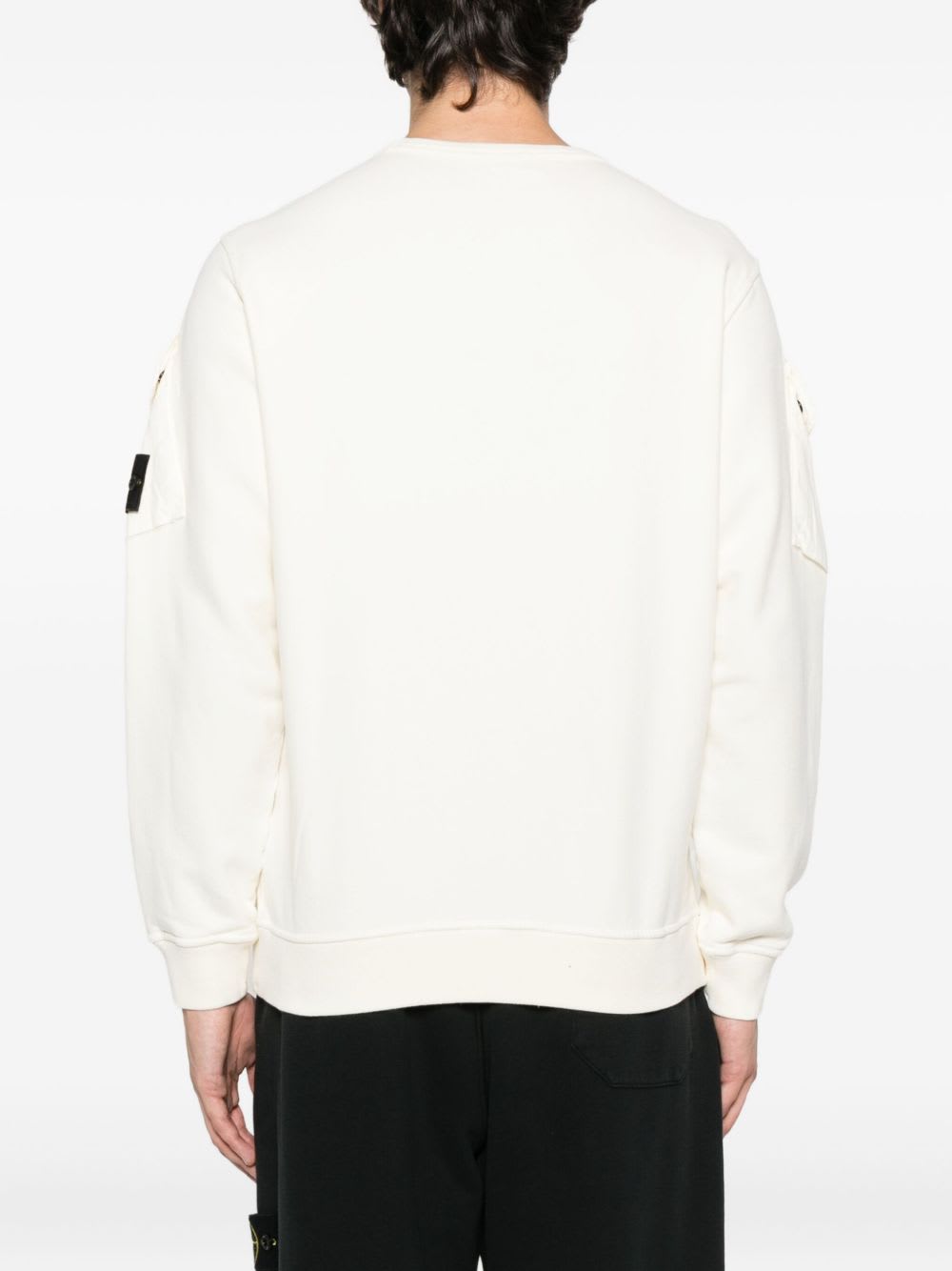Stone Island Logo Cotton Crewneck Sweatshirt In White