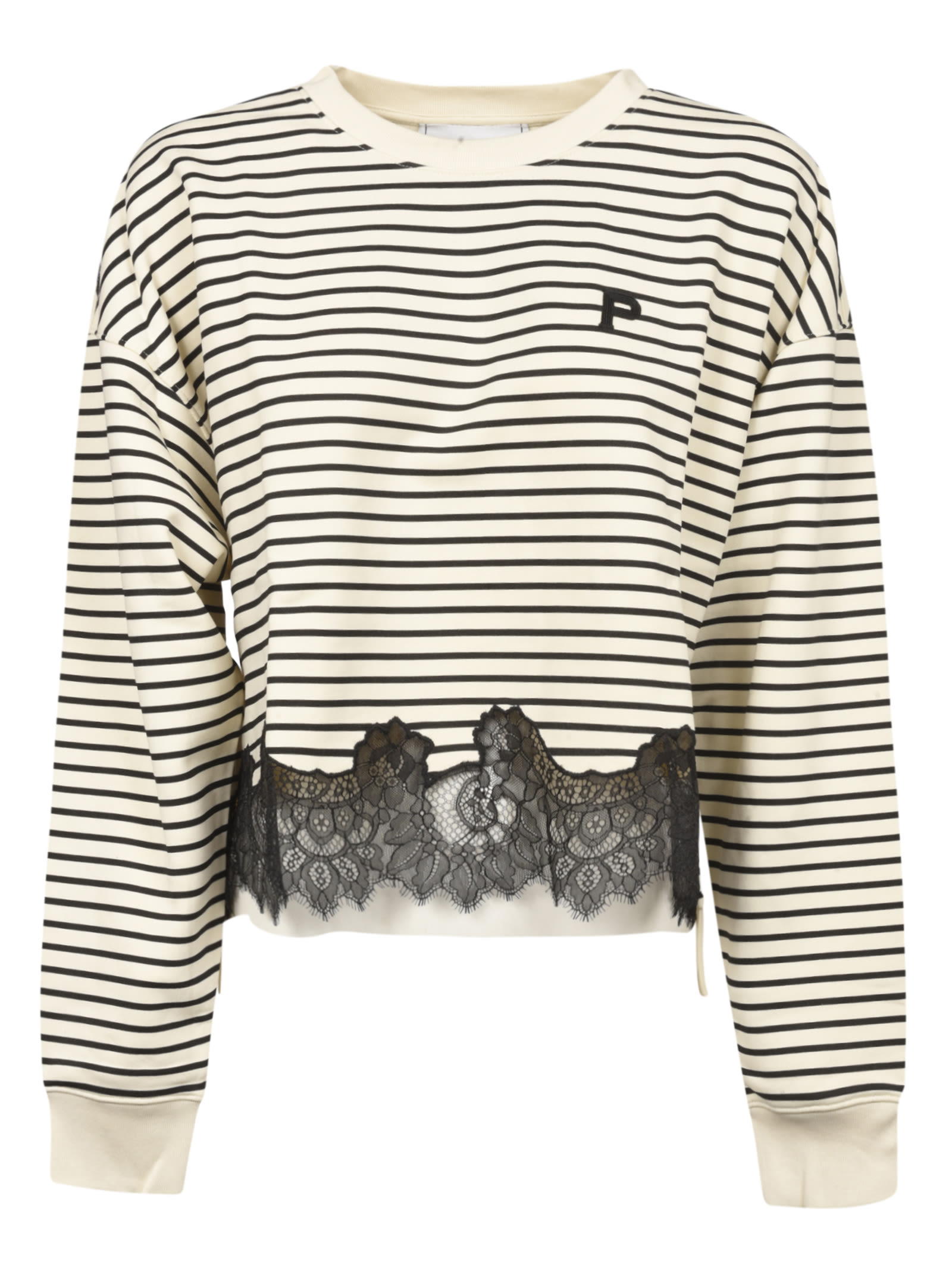 Philosophy Di Lorenzo Serafini Stripe Print Laced Hem Sweatshirt In Black/white