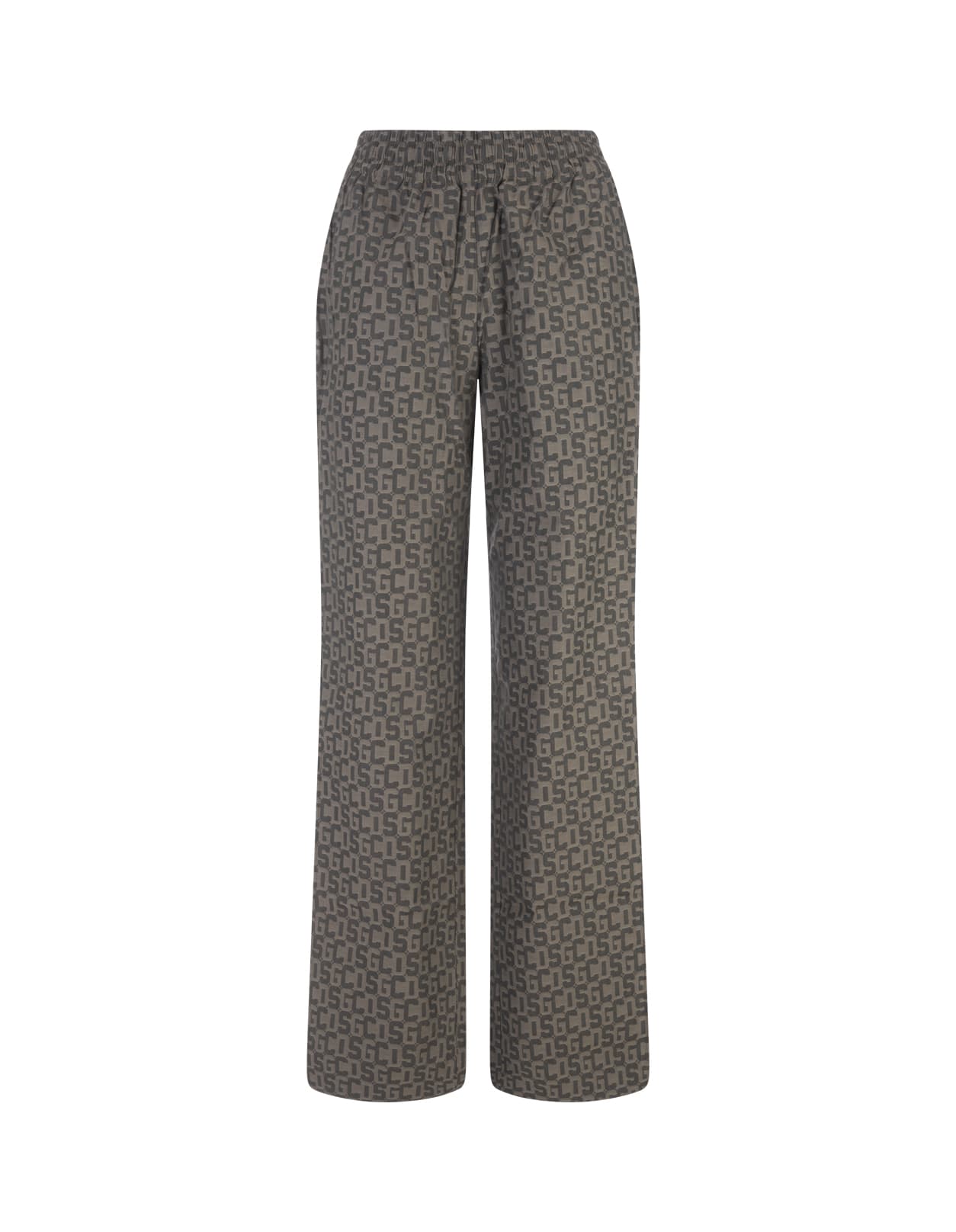 GCDS GREEN TROUSERS WITH MONOGRAM MOTIF