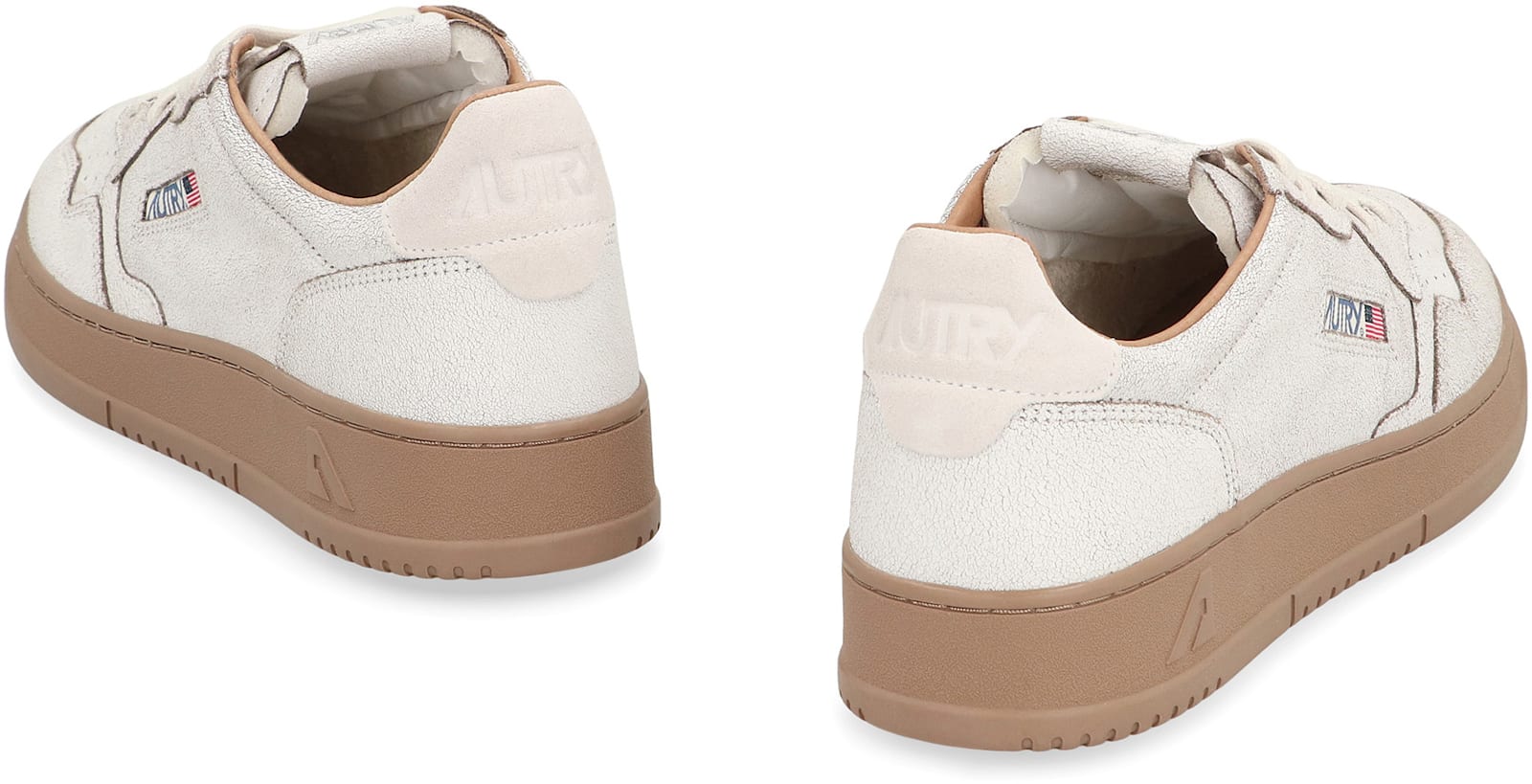 Autry White And Tobacco Brown Scraped Effect Suede Medalist Low Sneakers In Neutral