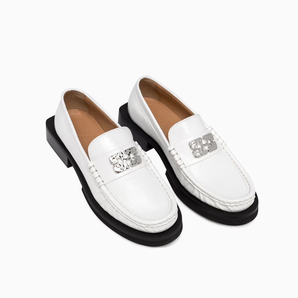 Shop Ganni Butterfly Logo Moccasins In White