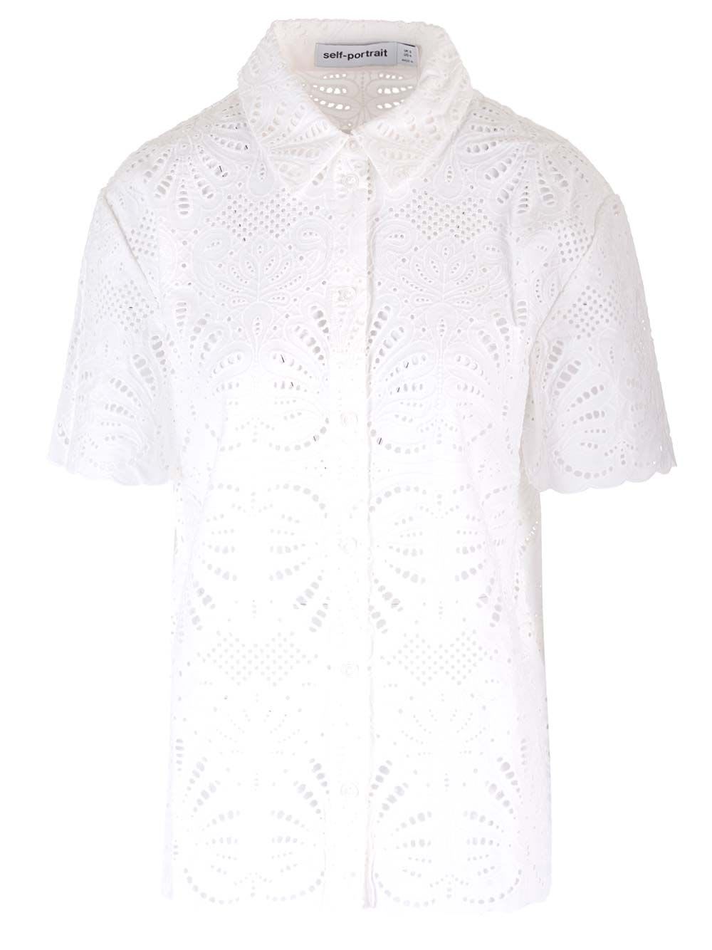 Self-portrait Embroidered Cotton Shirt In White