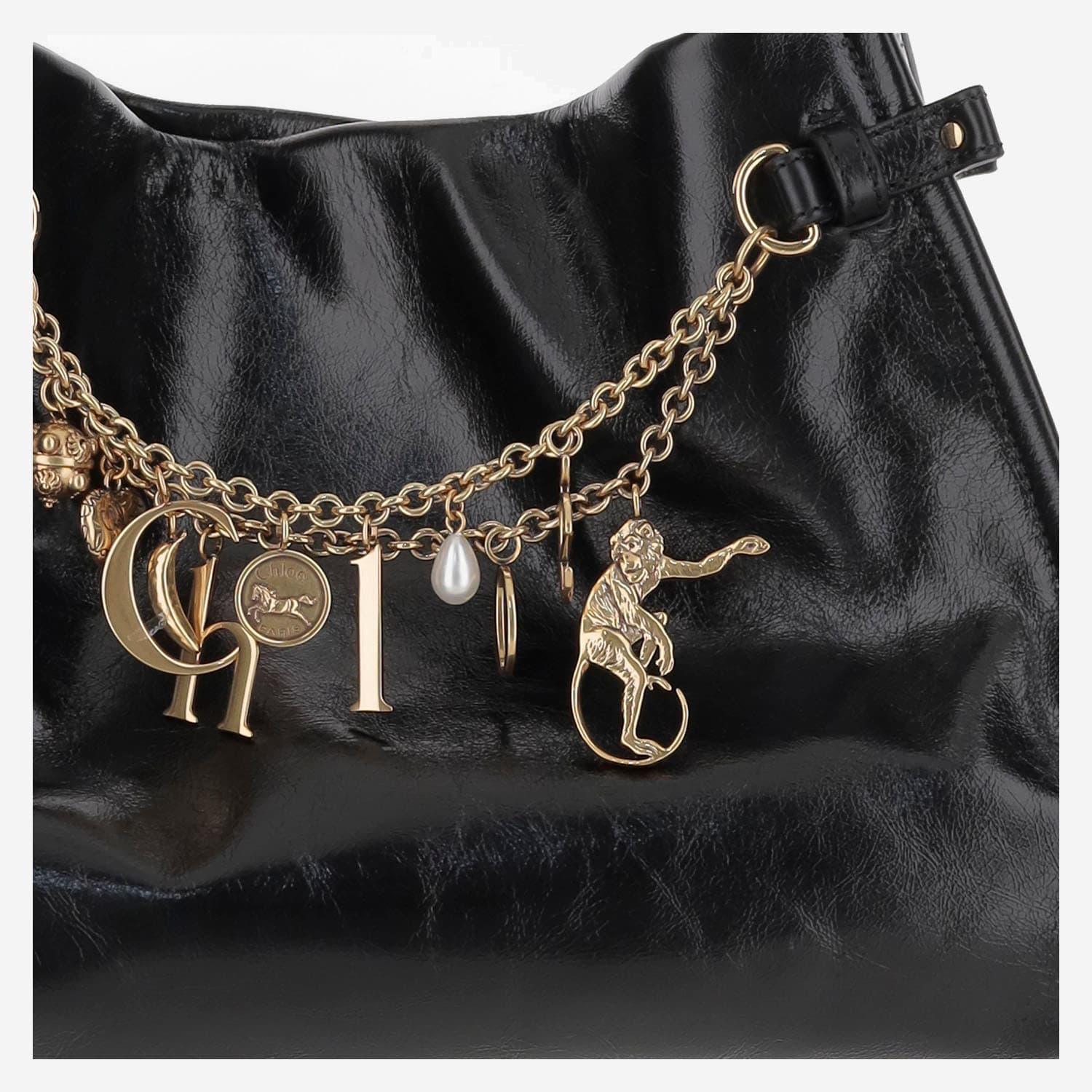 Chloé Leather Tote Bag Adorned With Charms In Black
