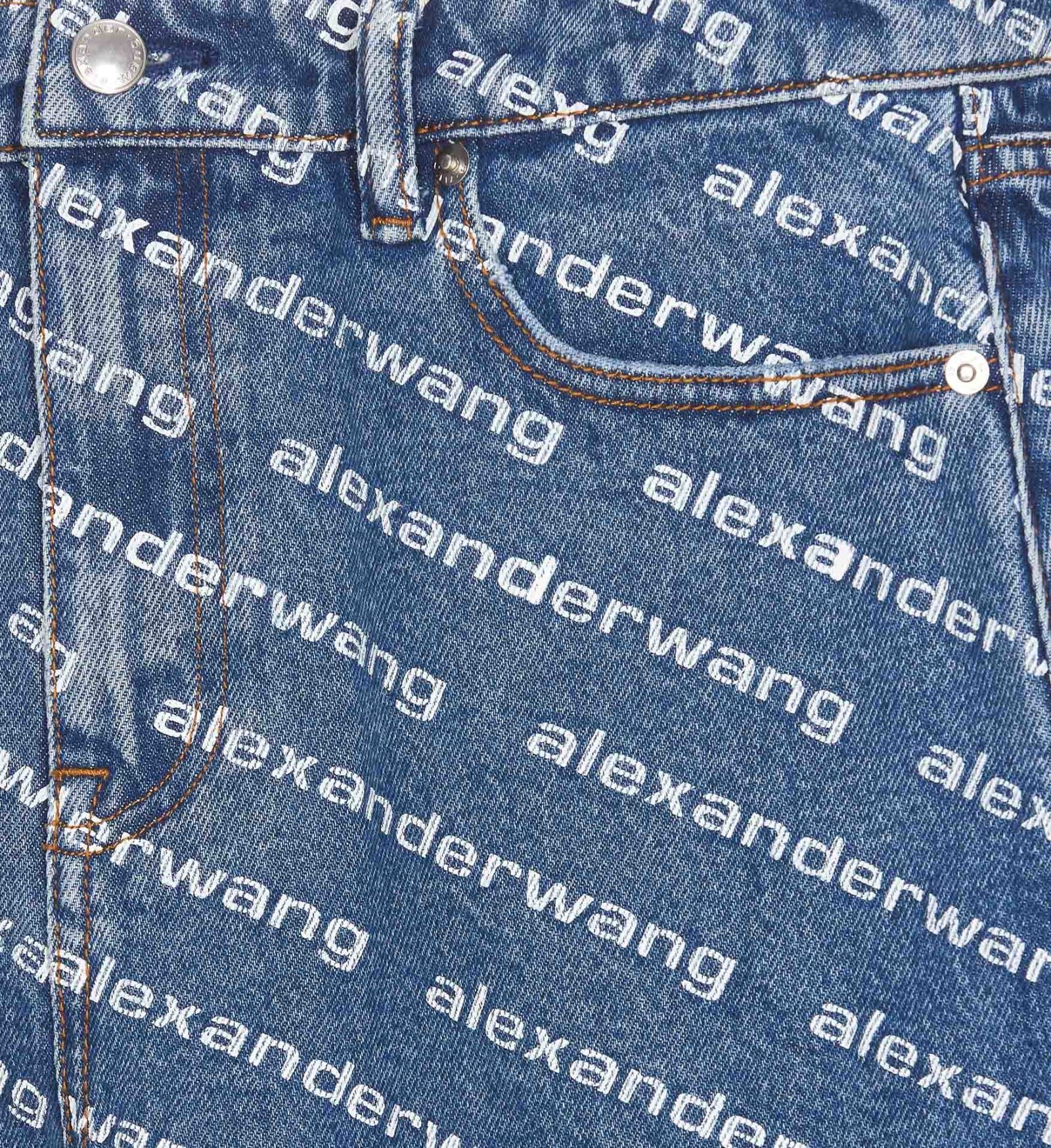 Shop Alexander Wang Bite All Over Logo Denim Shorts In Blue