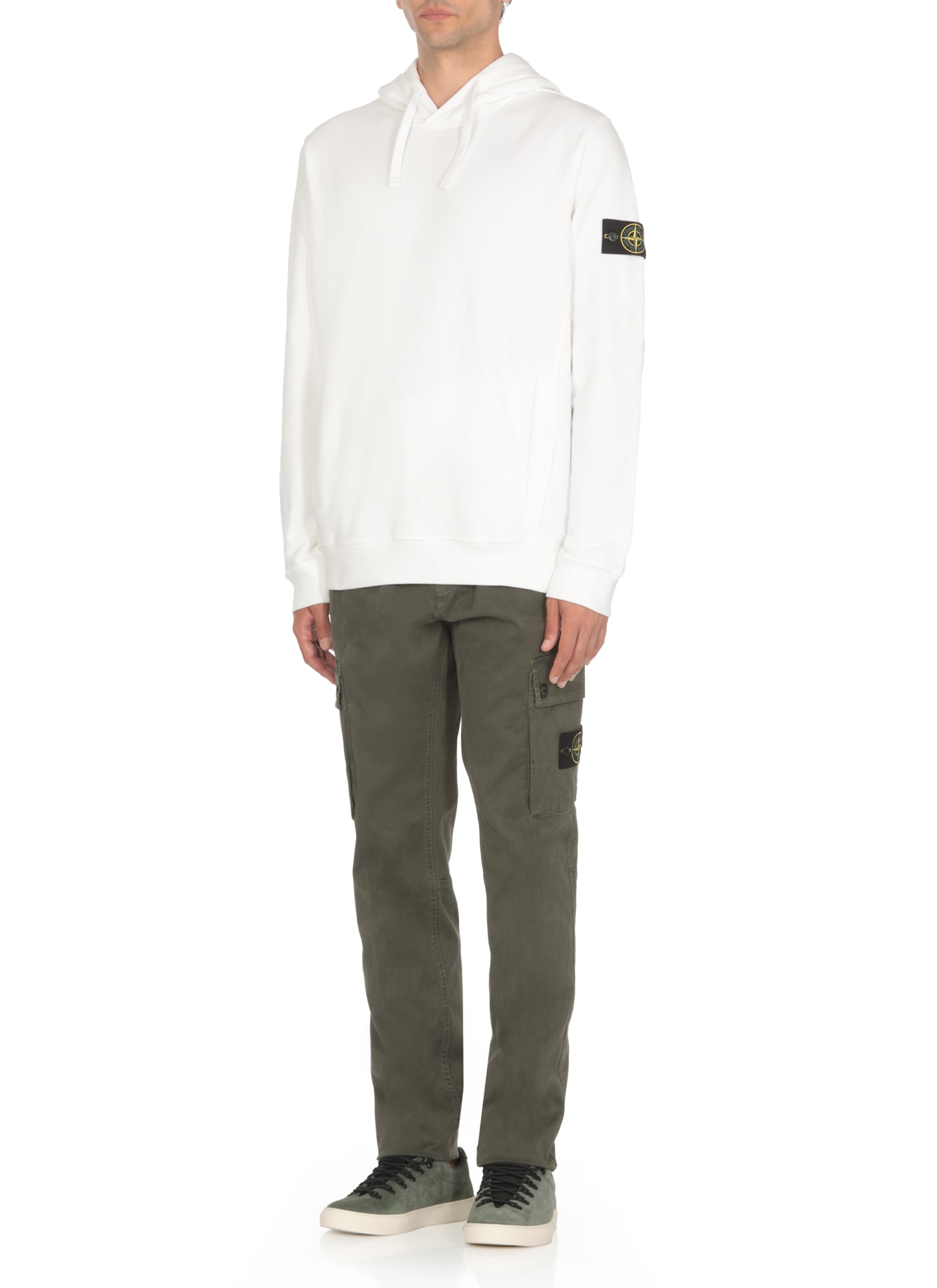 Stone Island Logo Hooded Sweatshirt In White