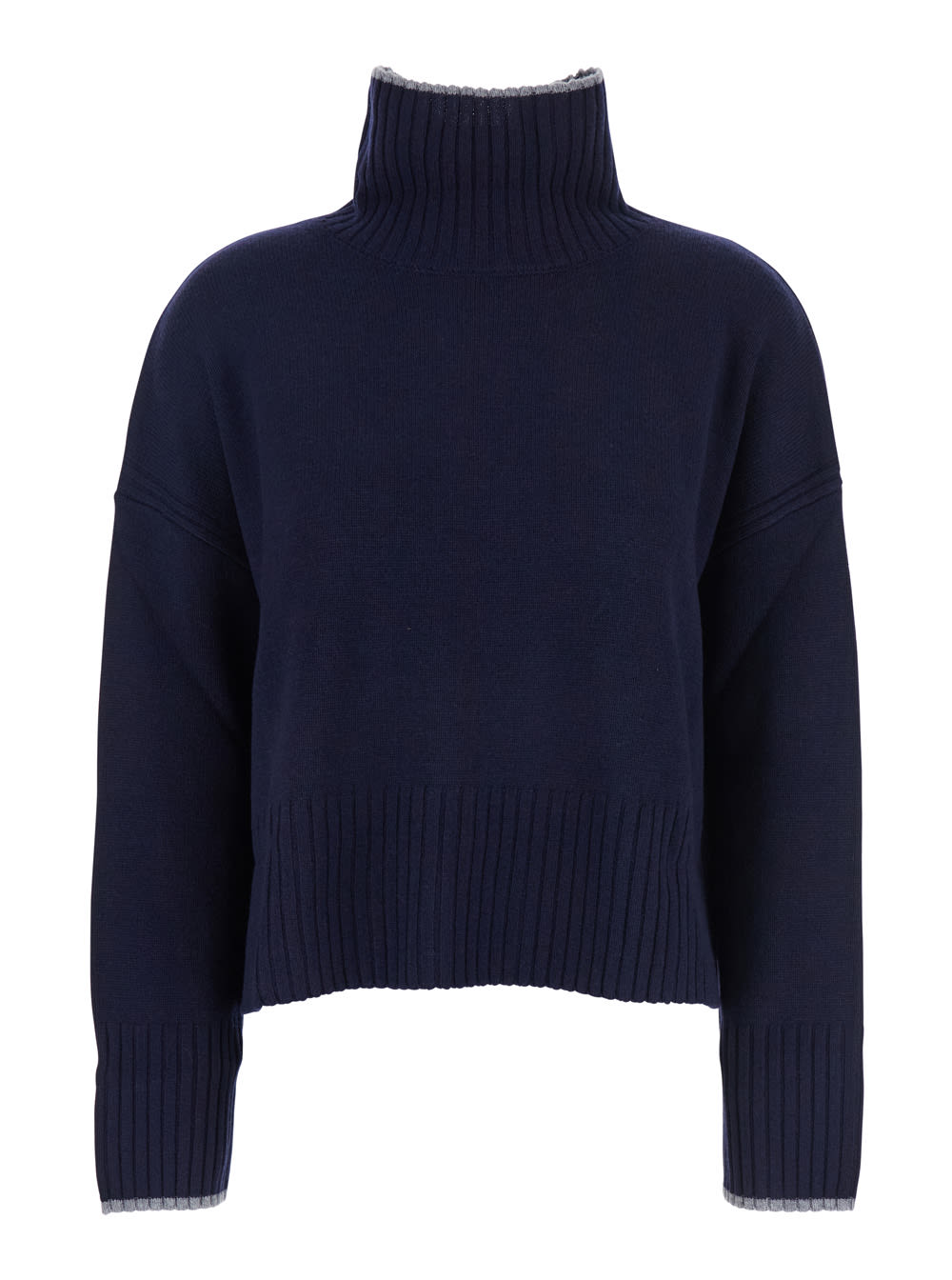 Pinko Blue Turtleneck Sweater With Back Logo In Wool Woman In Blue