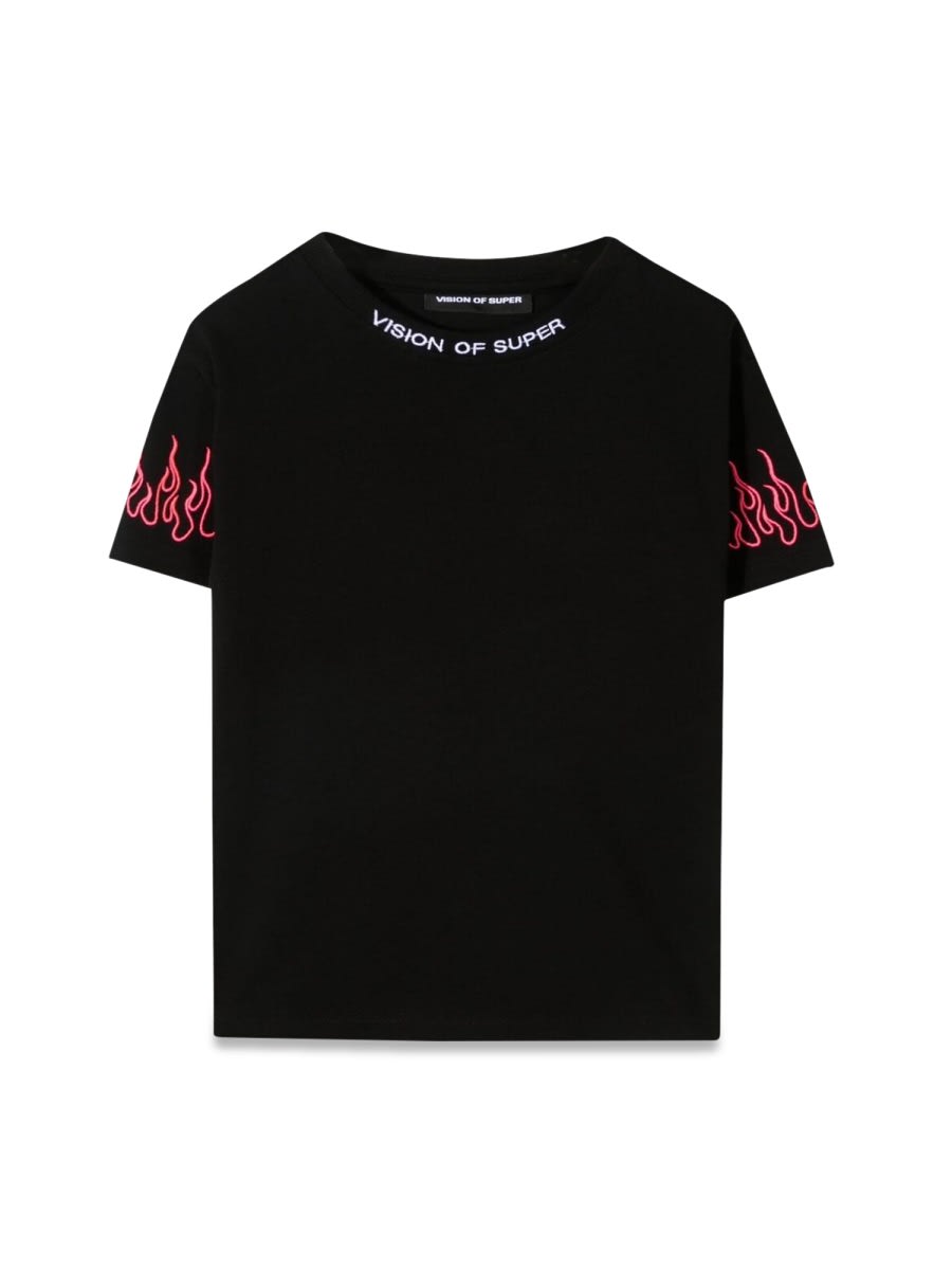 Vision Of Super Black Embroidered Tshirt Fuchsia Flame In Black