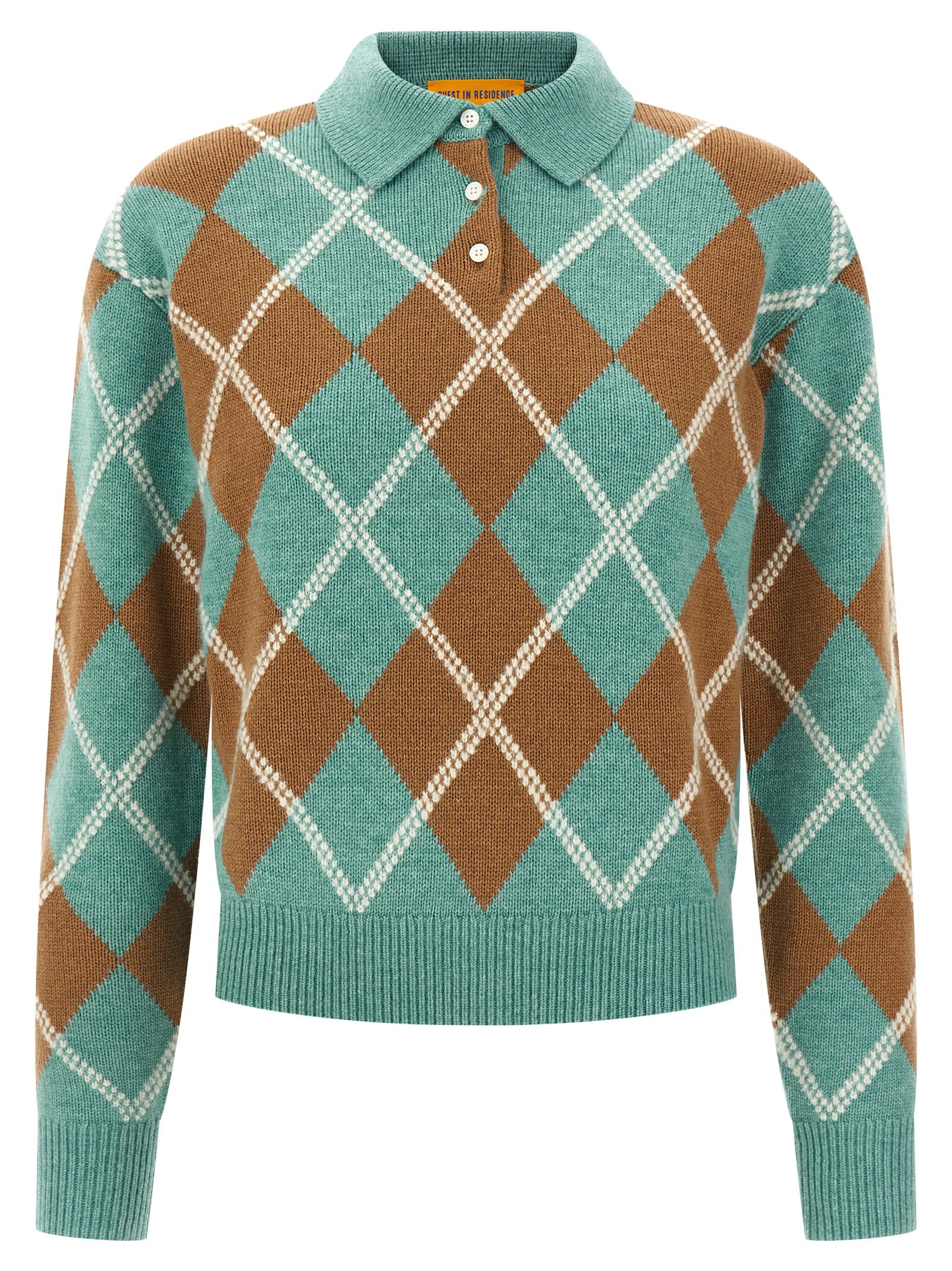 Guest In Residence Argyle-pattern Wool-cashmere Polo Shirt In Multi