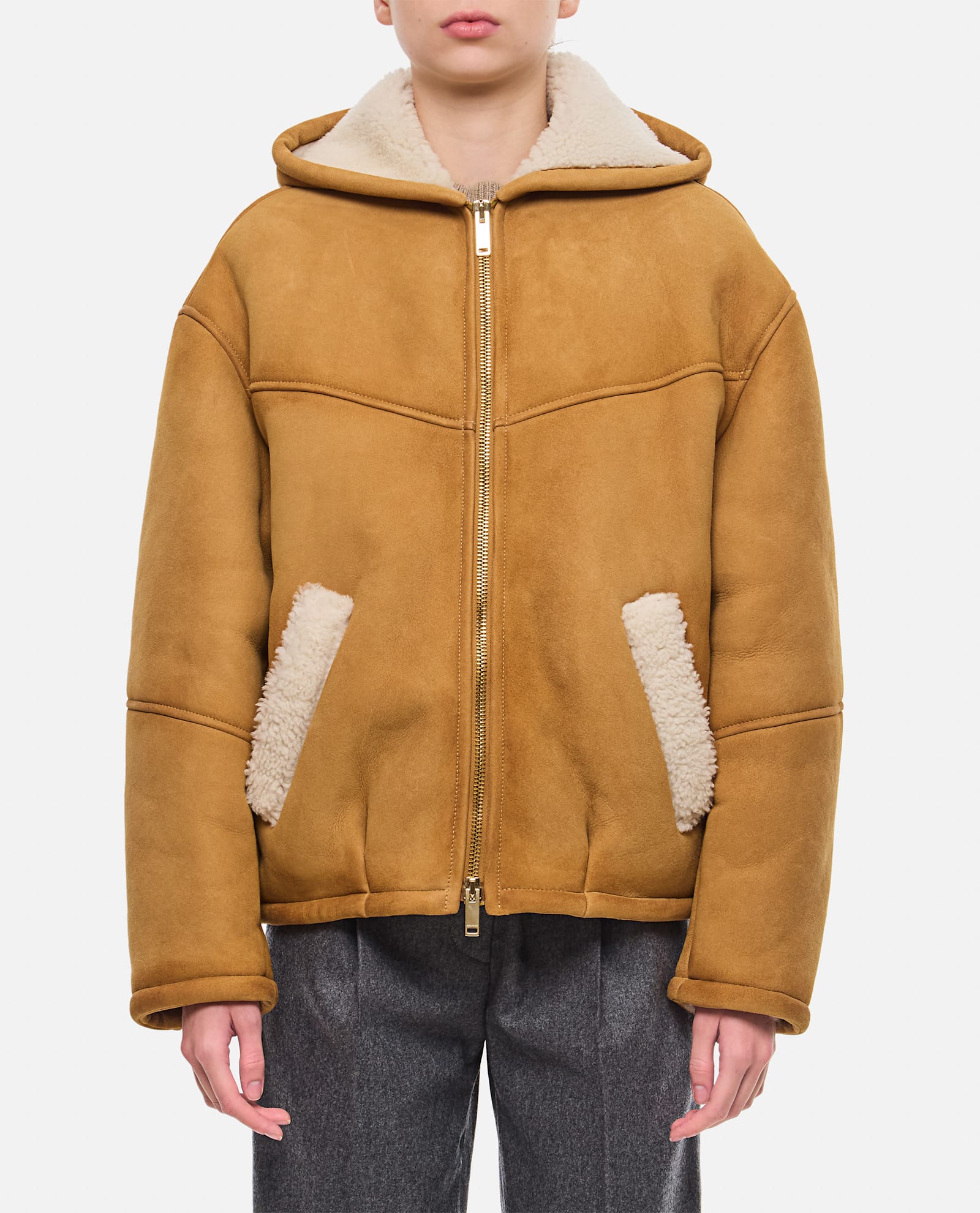 Shop Halfboy Shearling Zipped Hoodie In Brown