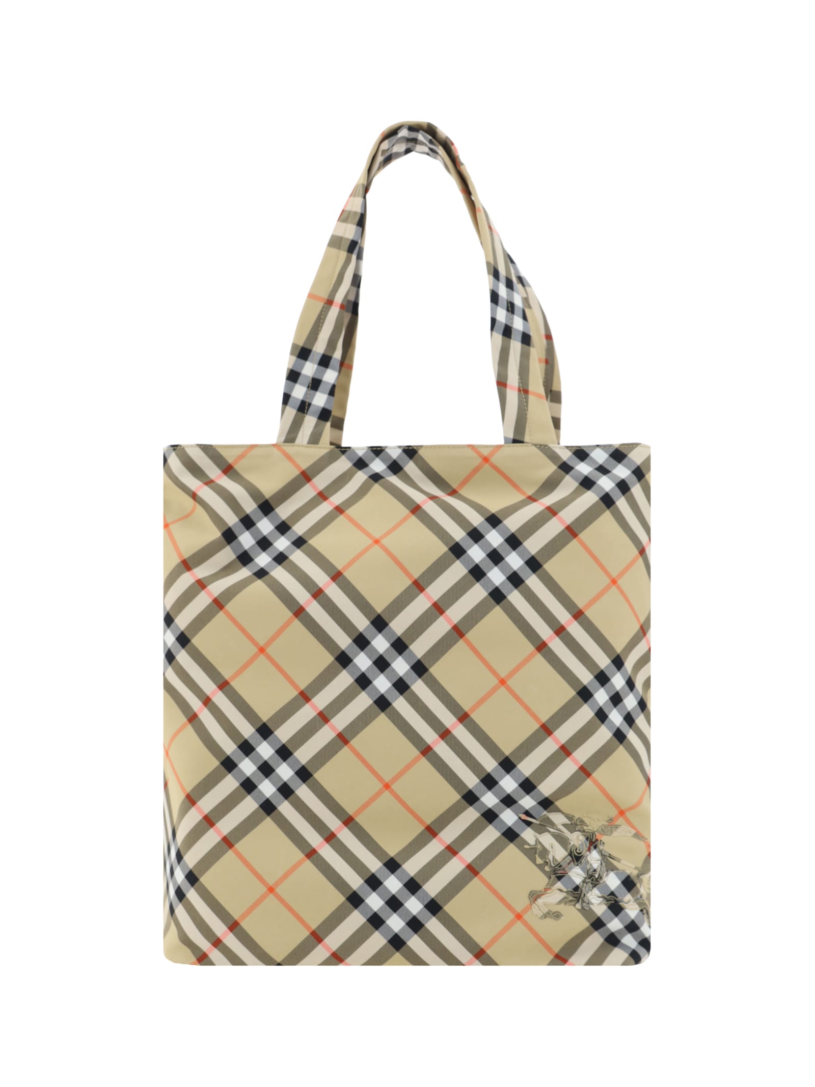 Burberry Embroidered Canvas Check Shopping Bag