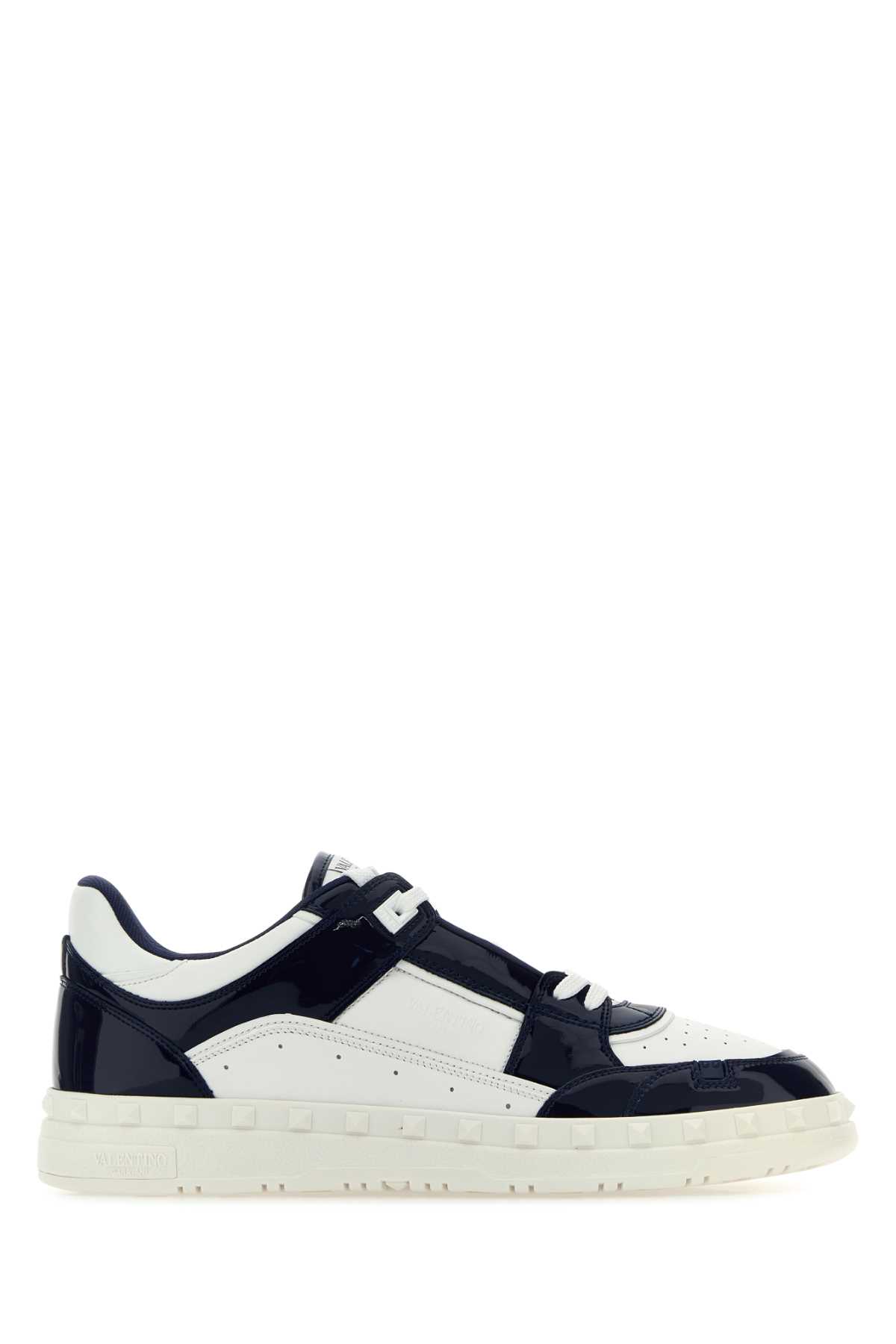 Shop Valentino Two-tone Leather Freedots Sneakers In Workerbiancobiancobiancobia