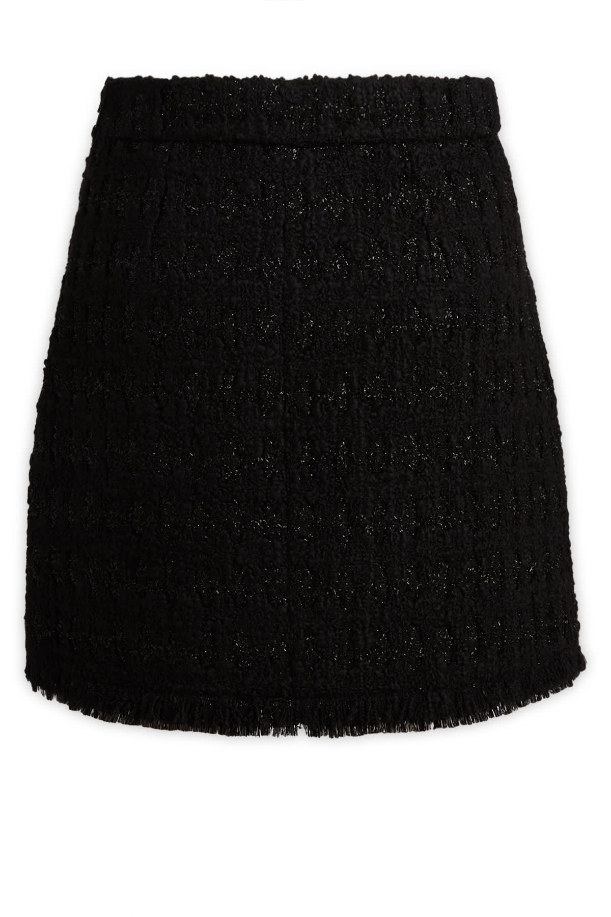 Tory Burch High Waist Wool Blend Miniskirt With Fringed Hem In 001