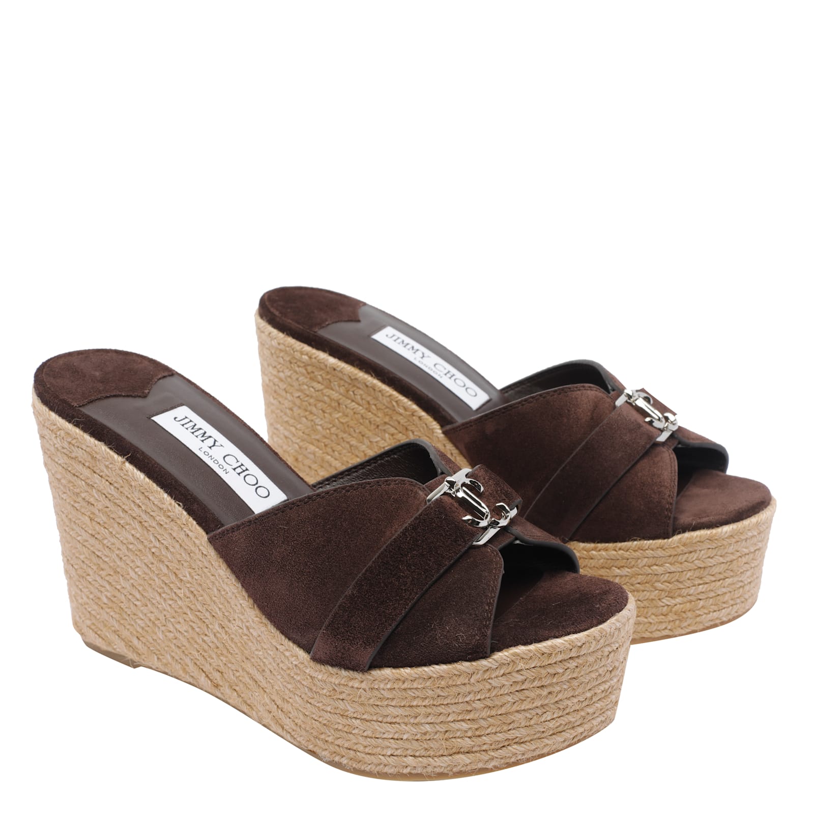 Jimmy Choo 100mm Leather Wedge Espadrille Sandals In Black