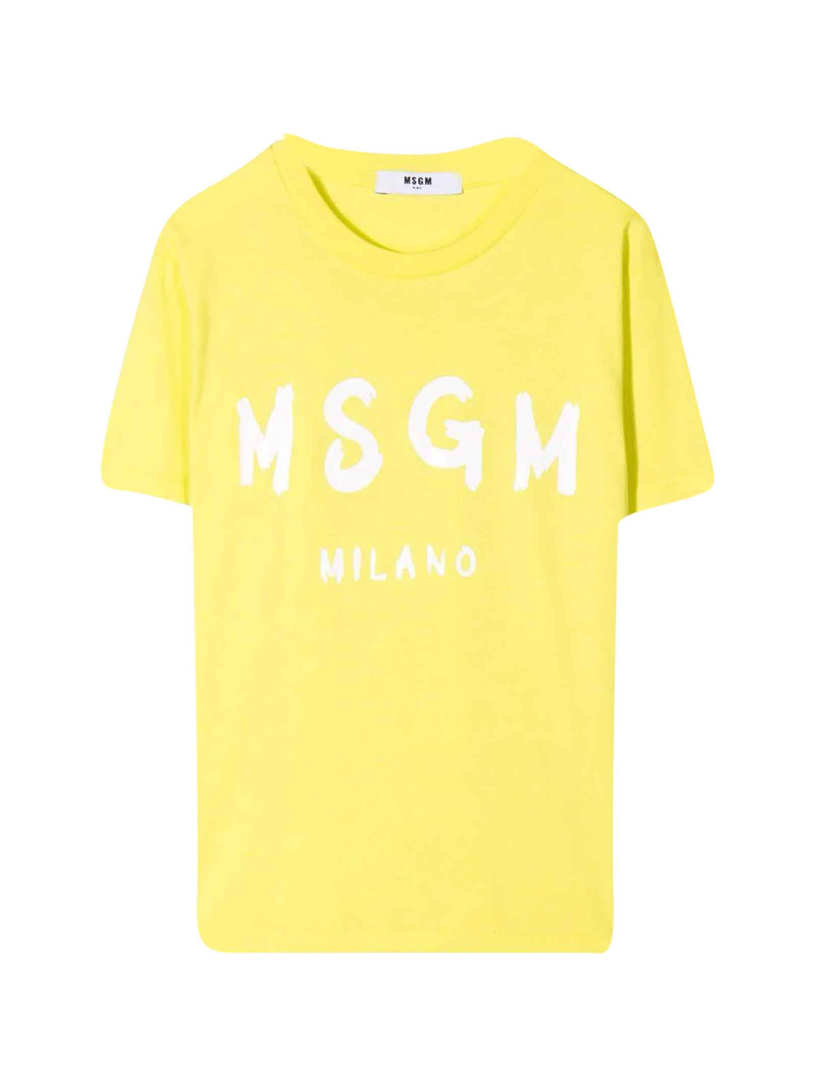 MSGM Yellow Girl T-shirt With Logo On The Front, Round Neckline, Short Sleeves And Straight Hem By.