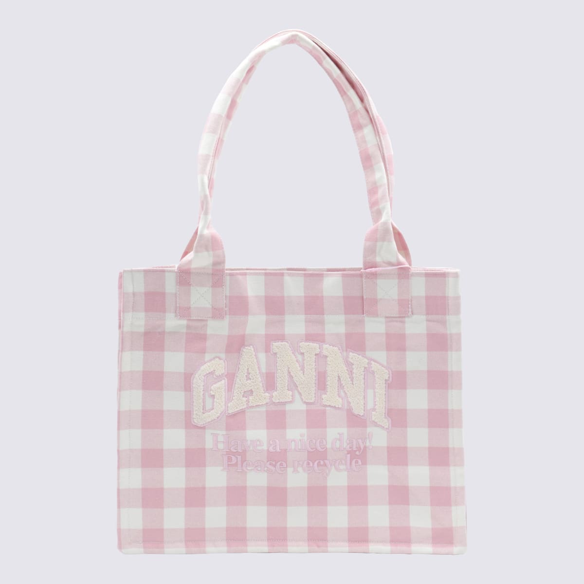 Ganni Pink And White Cotton Tote In Purple