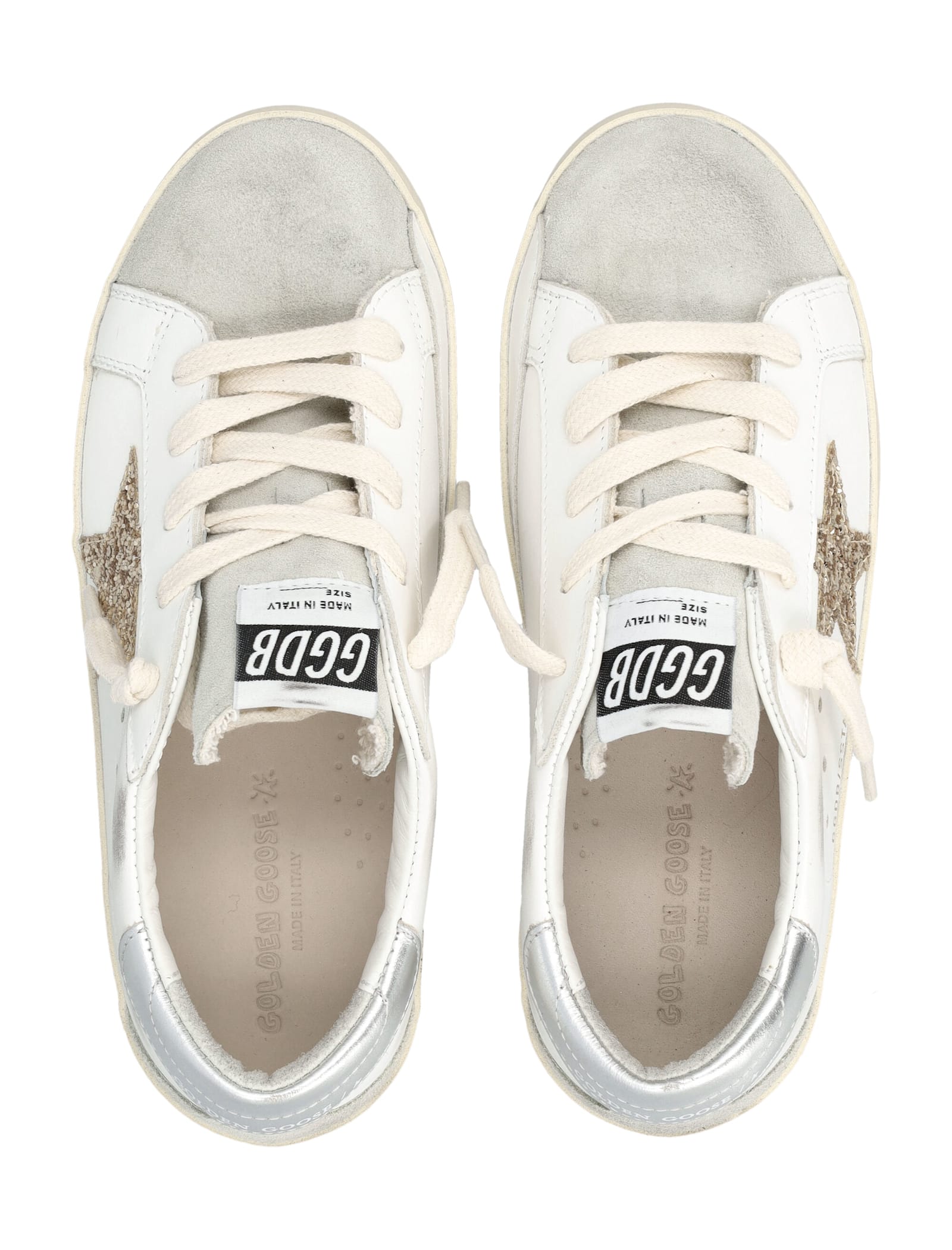 Golden Goose Kids Leather Sneakers With Glitter Star In White