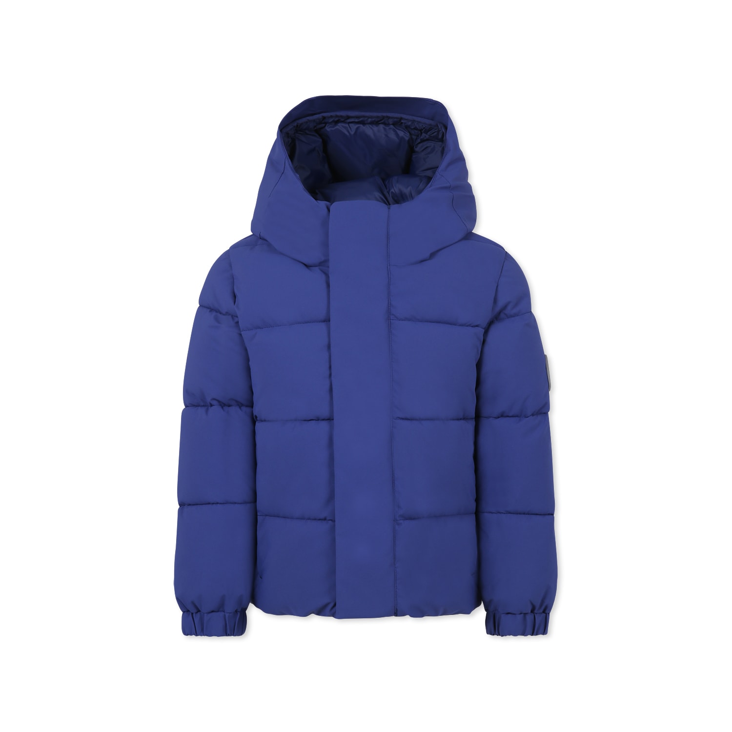 Save The Duck Blue Down Jacket For Boy With Logo In Blue