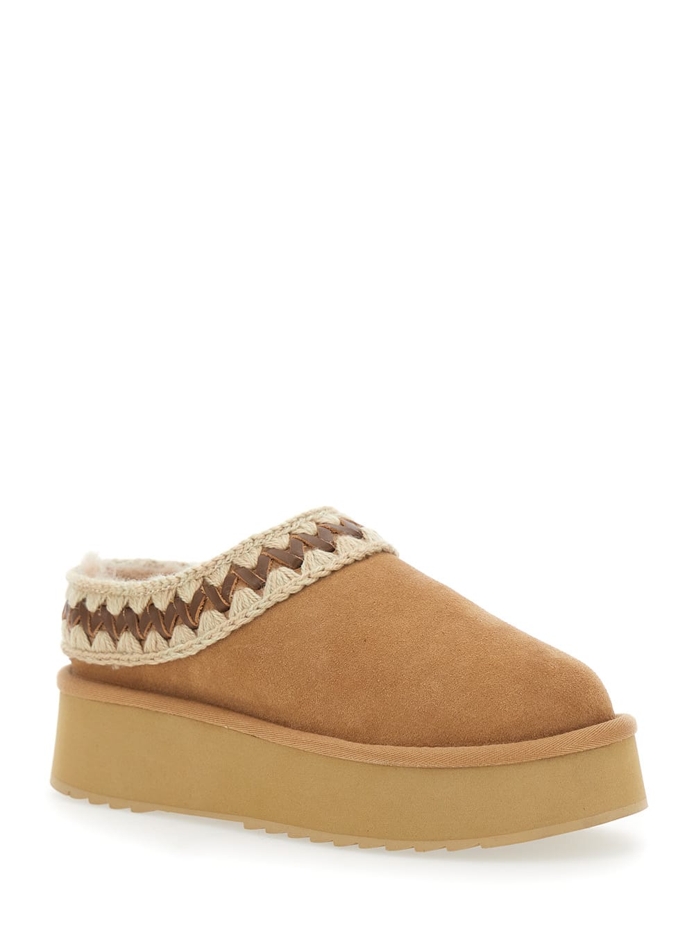 Mou 40mm Braided Platform Mules In Brown