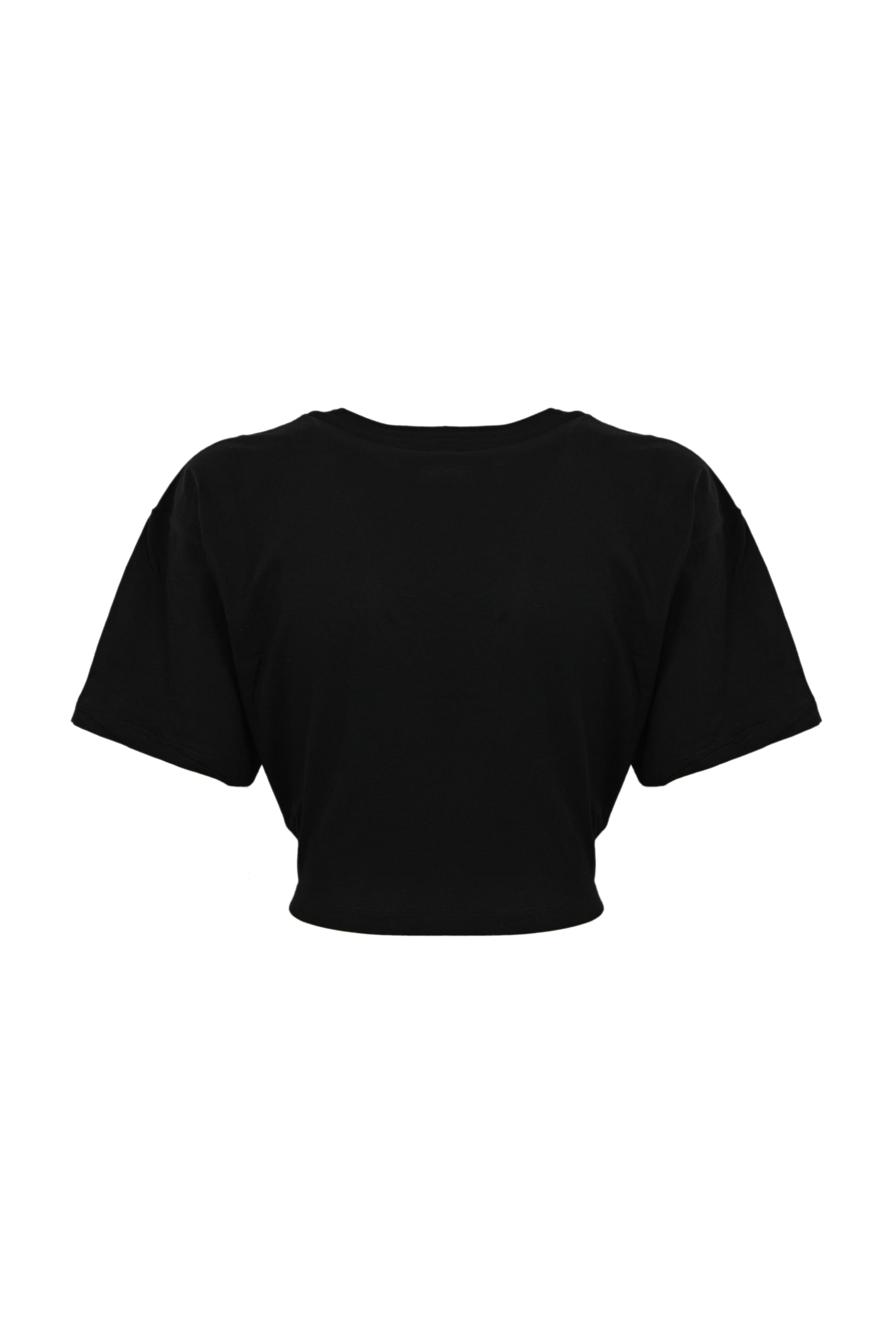 Shop Elisabetta Franchi Cropped T-shirt With Knot In Nero