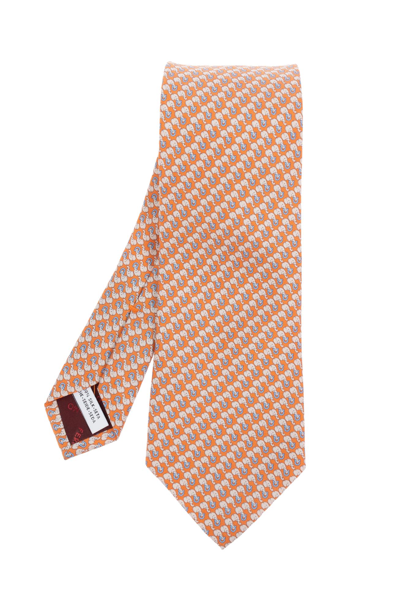 Ferragamo Elephant Print Silk Tie In Orange