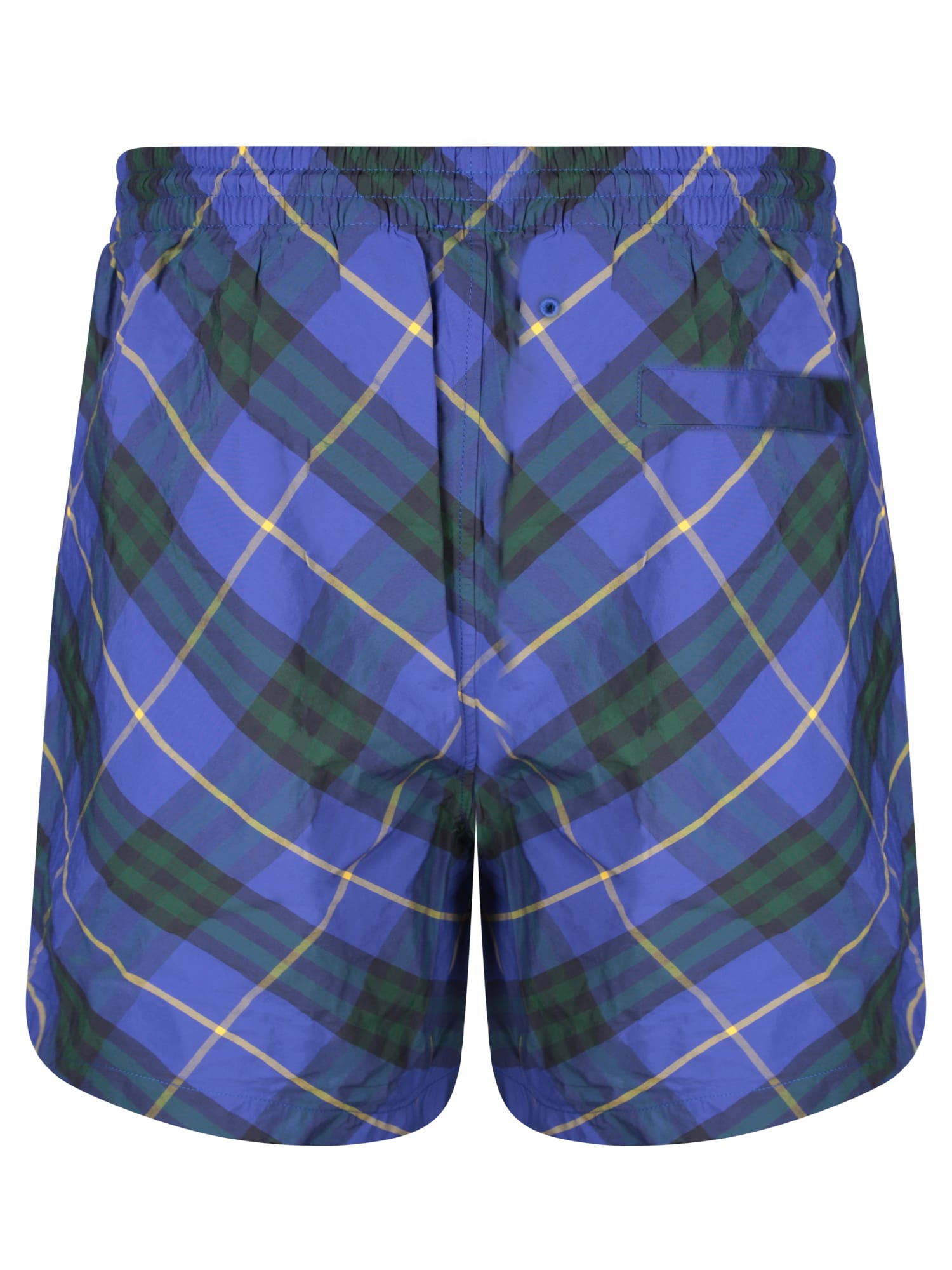 Shop Burberry Blue Check Swim Shorts