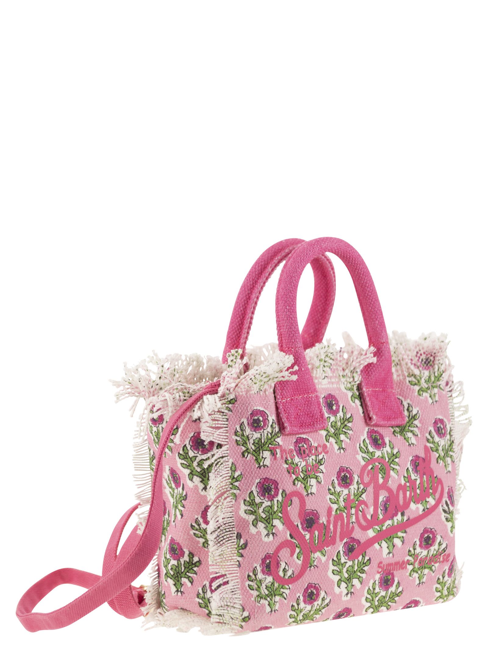 Shop Mc2 Saint Barth Mini Vanity Bag In Floral Cotton Canvas In Pink