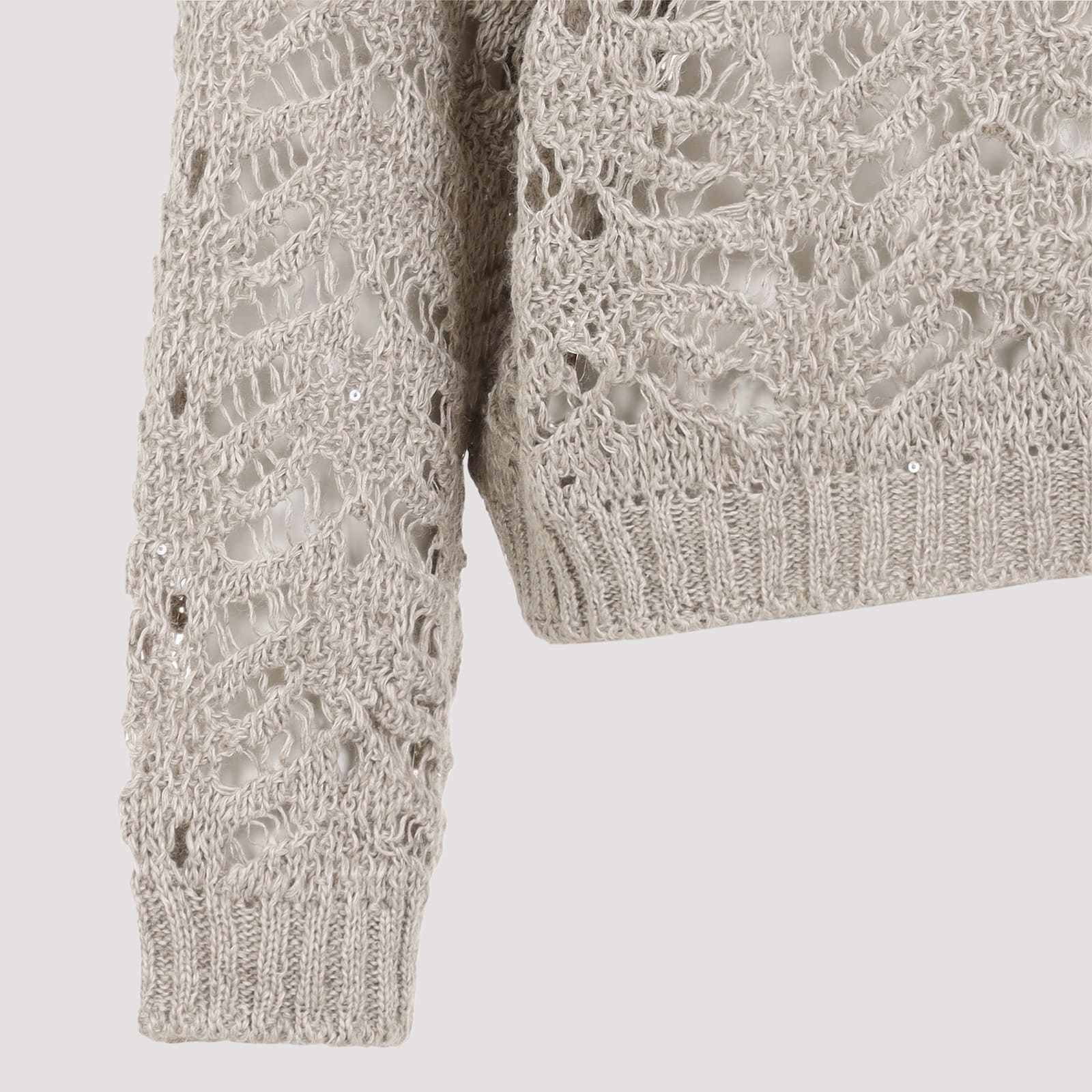 Brunello Cucinelli Light Beige Foliage Lace Sweater In Naturale