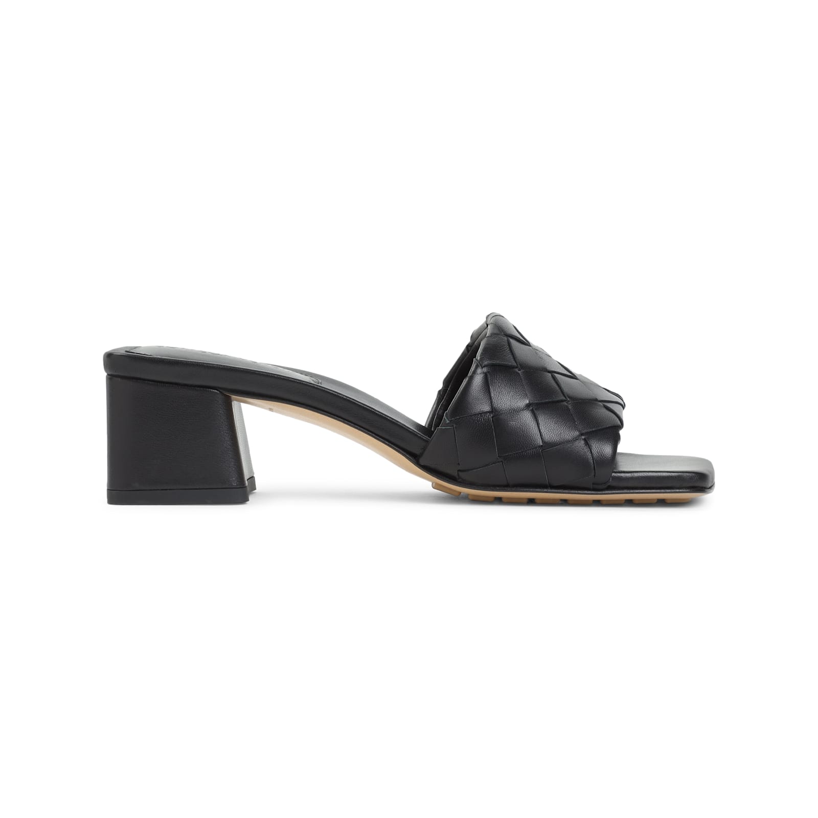Bottega Veneta Women Leather Heel Sandals With Intrecciato Motif In Black