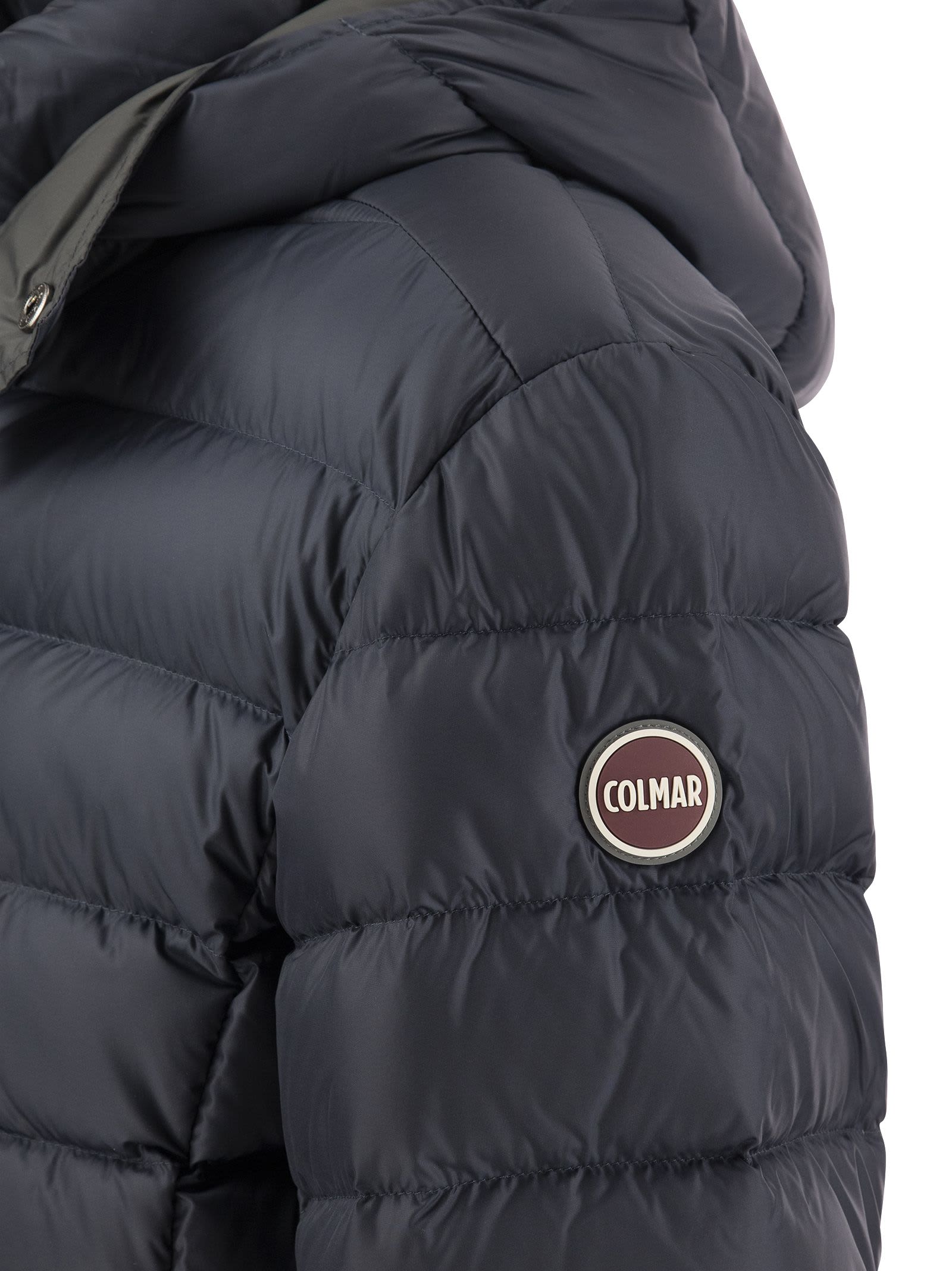 Shop Colmar E-concrete - Down Jacket With Detachable Hood In Navy